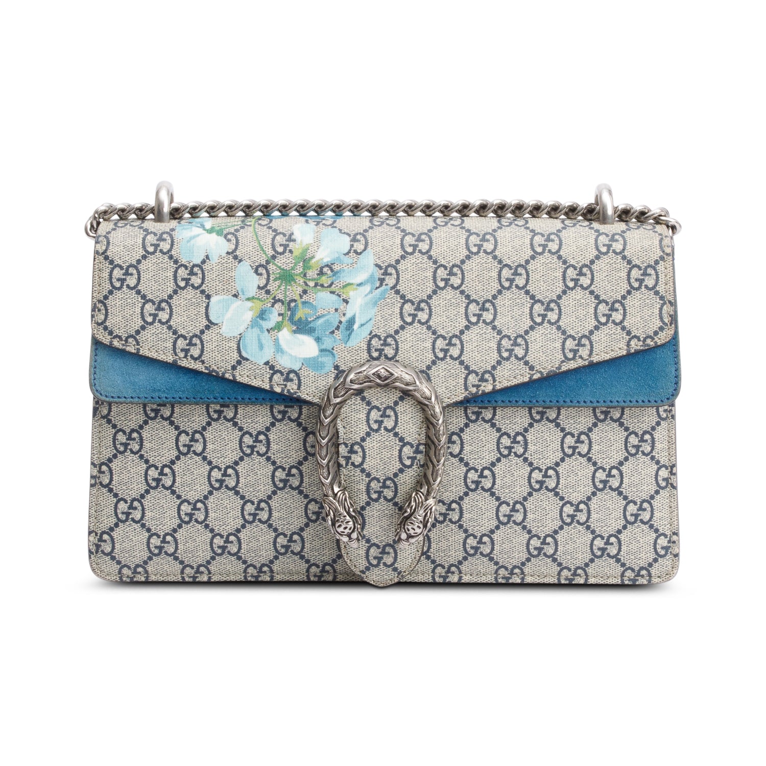 Gucci GG Supreme Blue Suede Blooms Small Dionysus Shoulder Bag