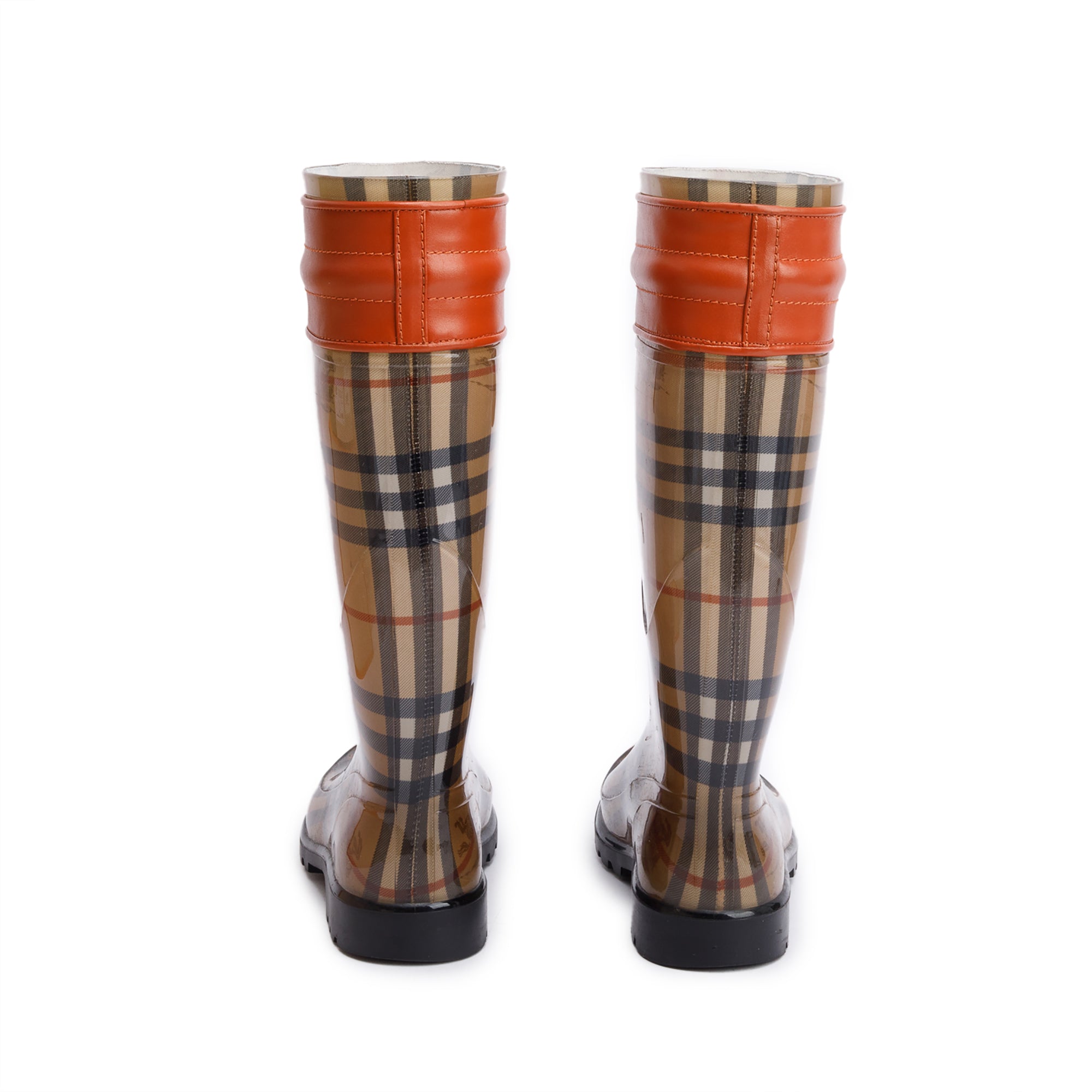 Burberry Wharton Haymarket Check Rubber Tassel Rain Boots, Size 38 w/ Box