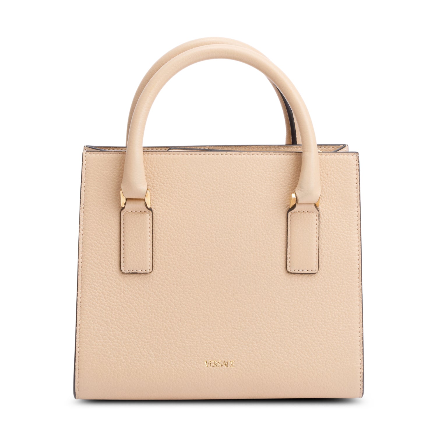 Versace Beige Grained Leather Virtus Small Top Handle Bag w/ Strap & Authenticity Card