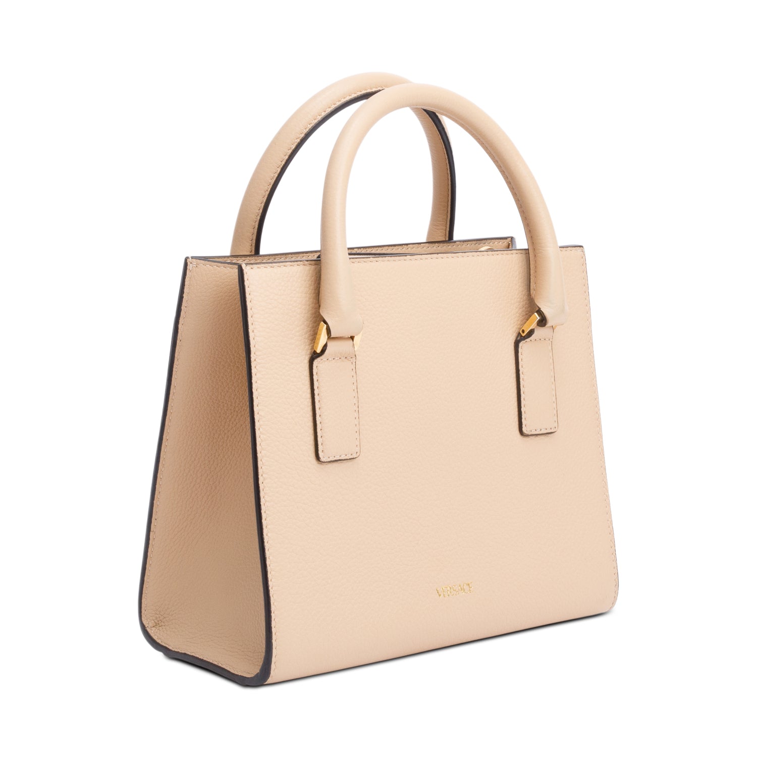 Versace Beige Grained Leather Virtus Small Top Handle Bag w/ Strap & Authenticity Card