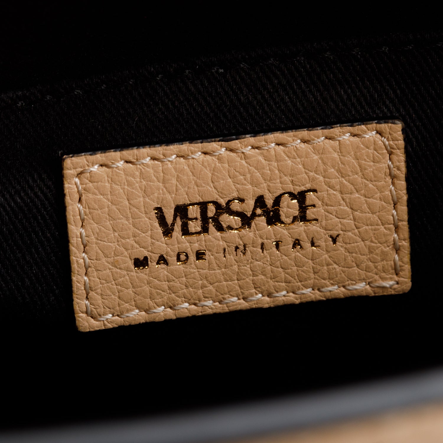 Versace Beige Grained Leather Virtus Small Top Handle Bag w/ Strap & Authenticity Card