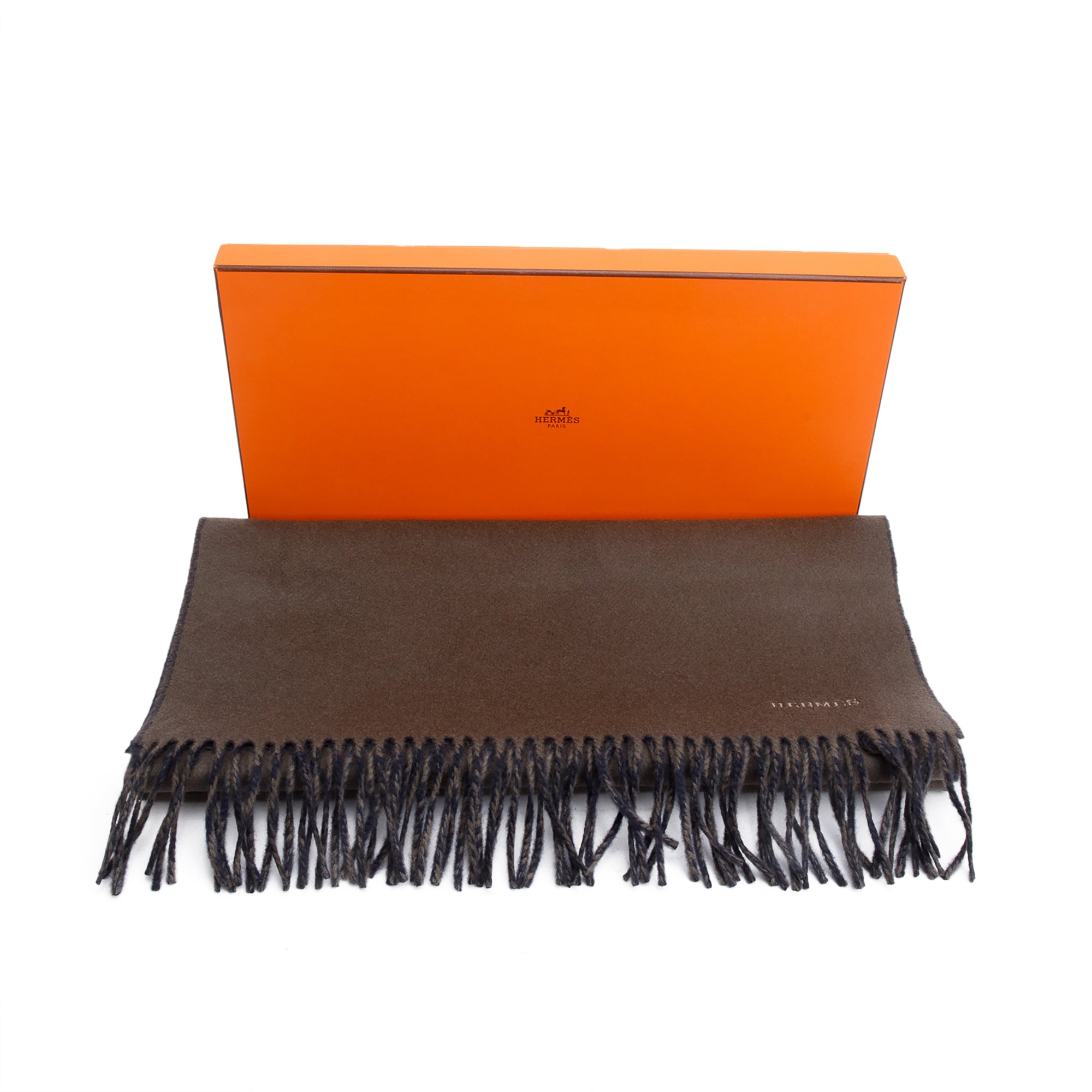 Hermes Olive/Navy Cashmere Stole w/ Box