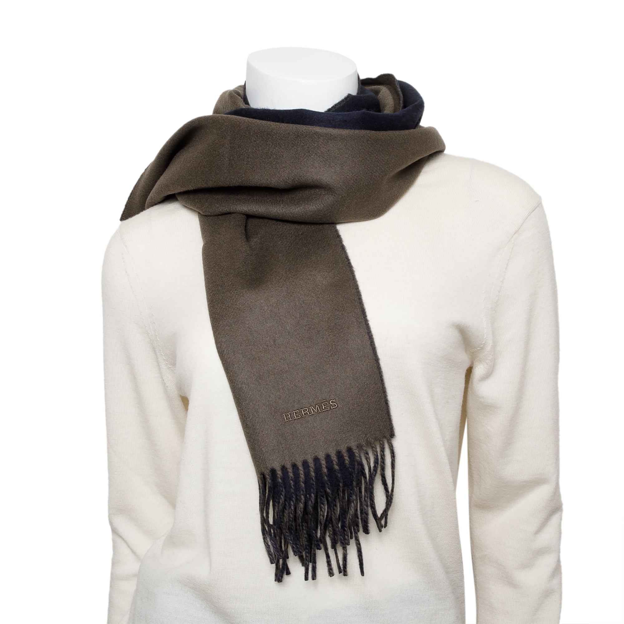 Hermes Olive/Navy Cashmere Stole w/ Box