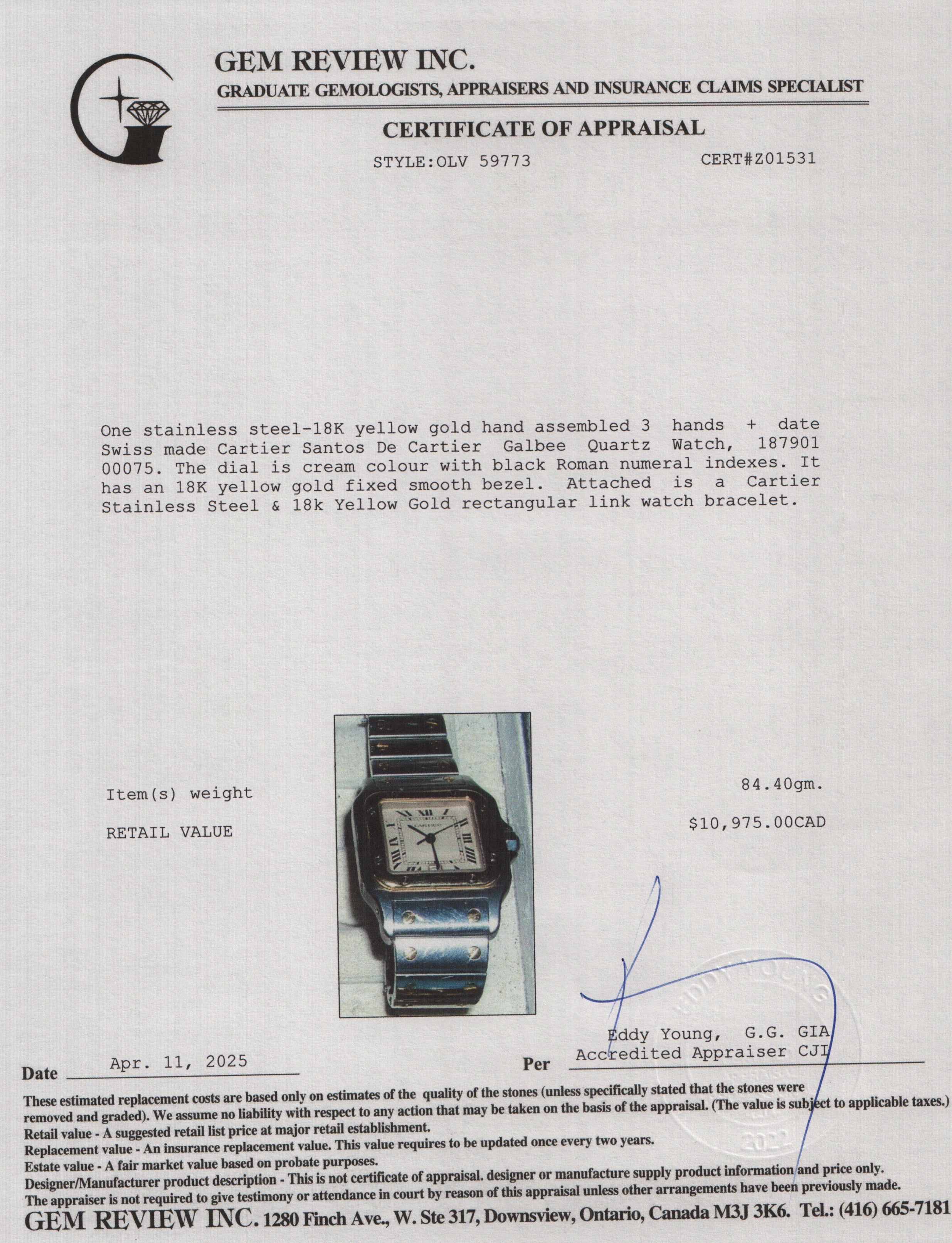 Cartier Stainless Steel & 18k Yellow Gold Santos De Cartier Galbee Quartz Watch