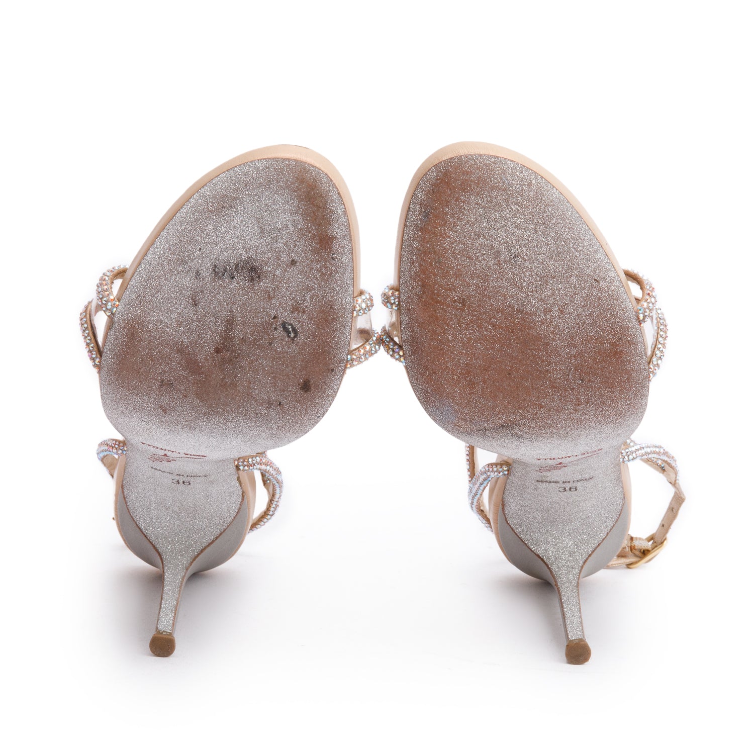 Rene Caovilla Nude Satin Crystal Embellished Sandals, Size 36