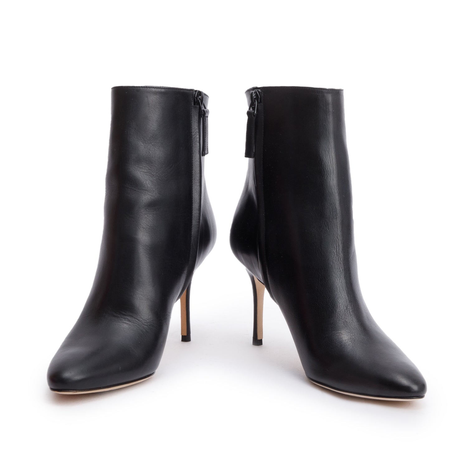 Manolo Blahnik Black Calfskin Leather Pointed Toe Ankle Boots, Size 37.5