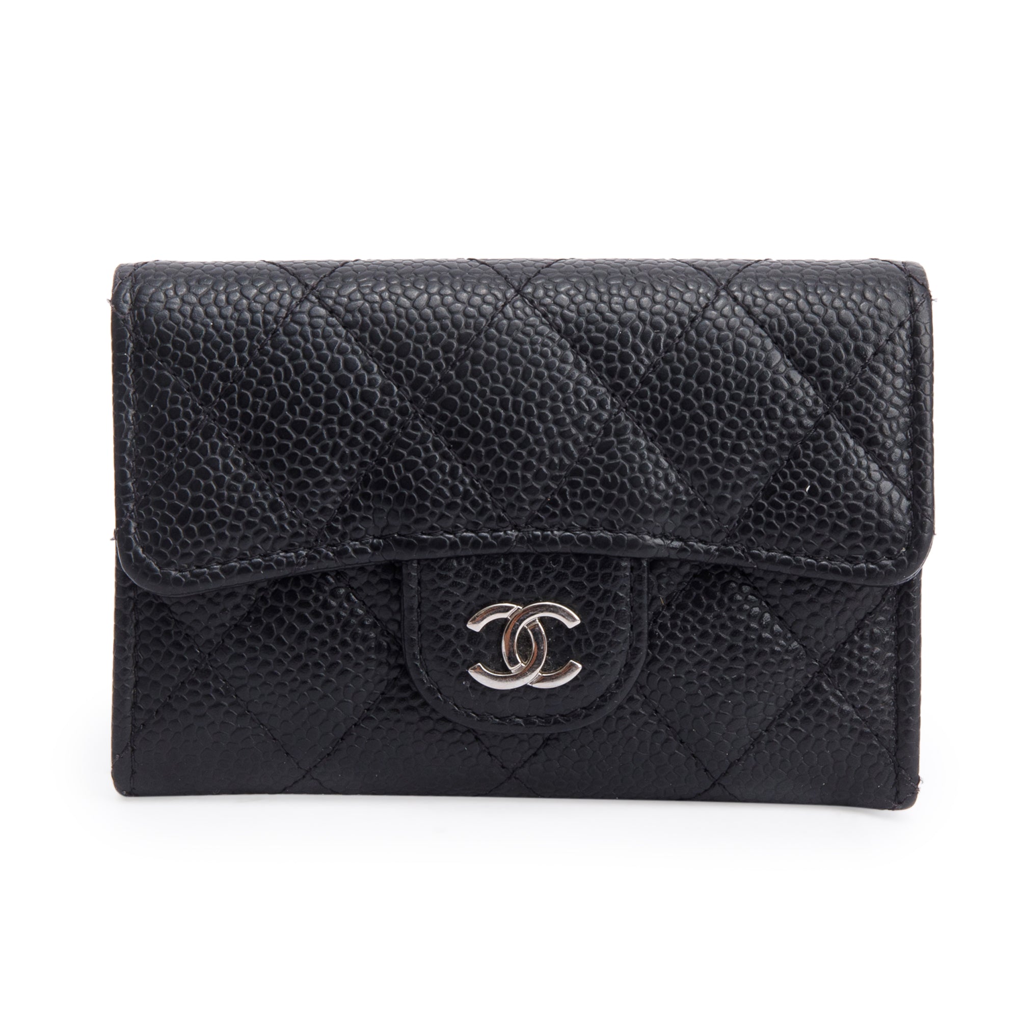 Chanel 2021 Black Quilted Caviar Leather Classic Flap Card Holder w/ Box & Authenticity Card