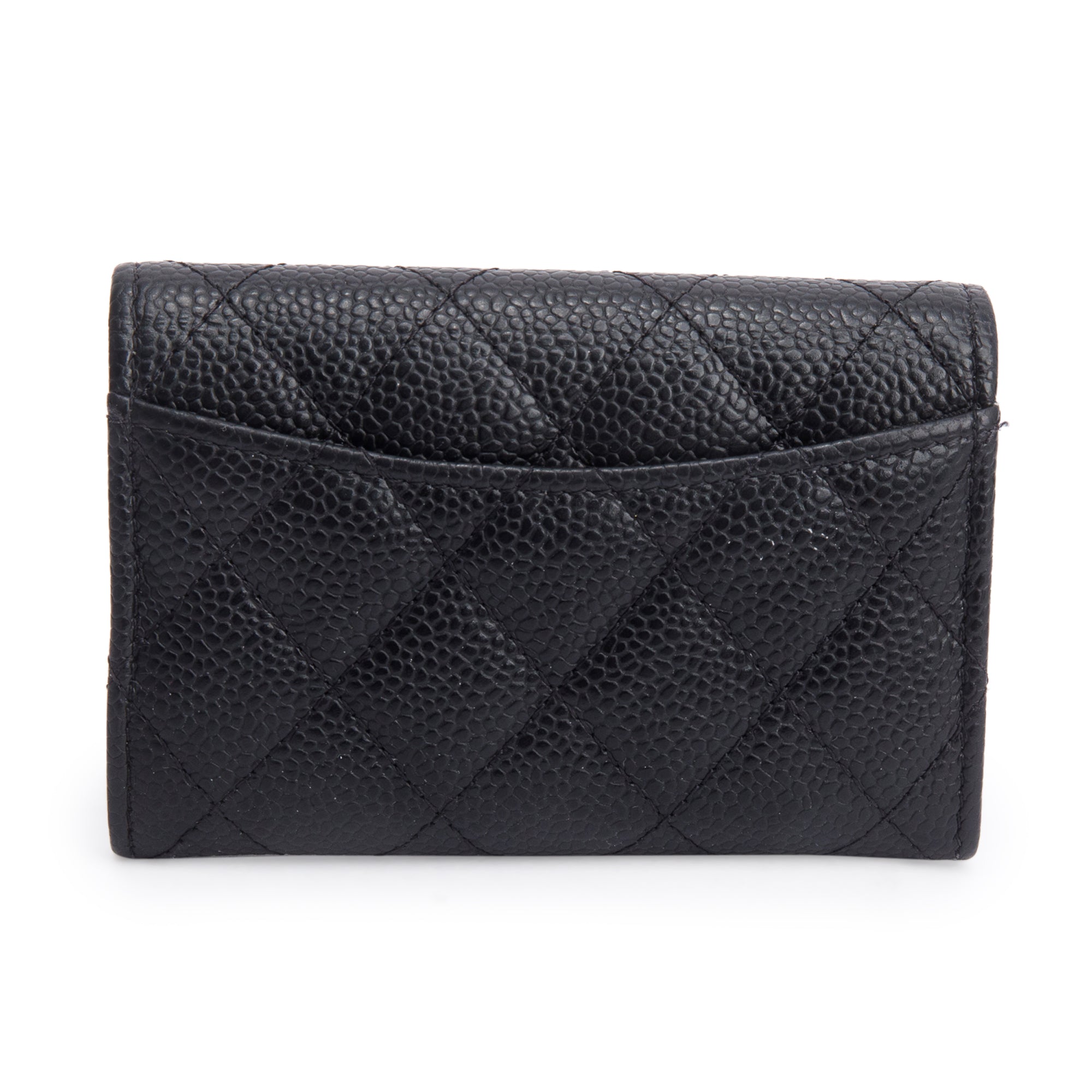 Chanel 2021 Black Quilted Caviar Leather Classic Flap Card Holder w/ Box & Authenticity Card