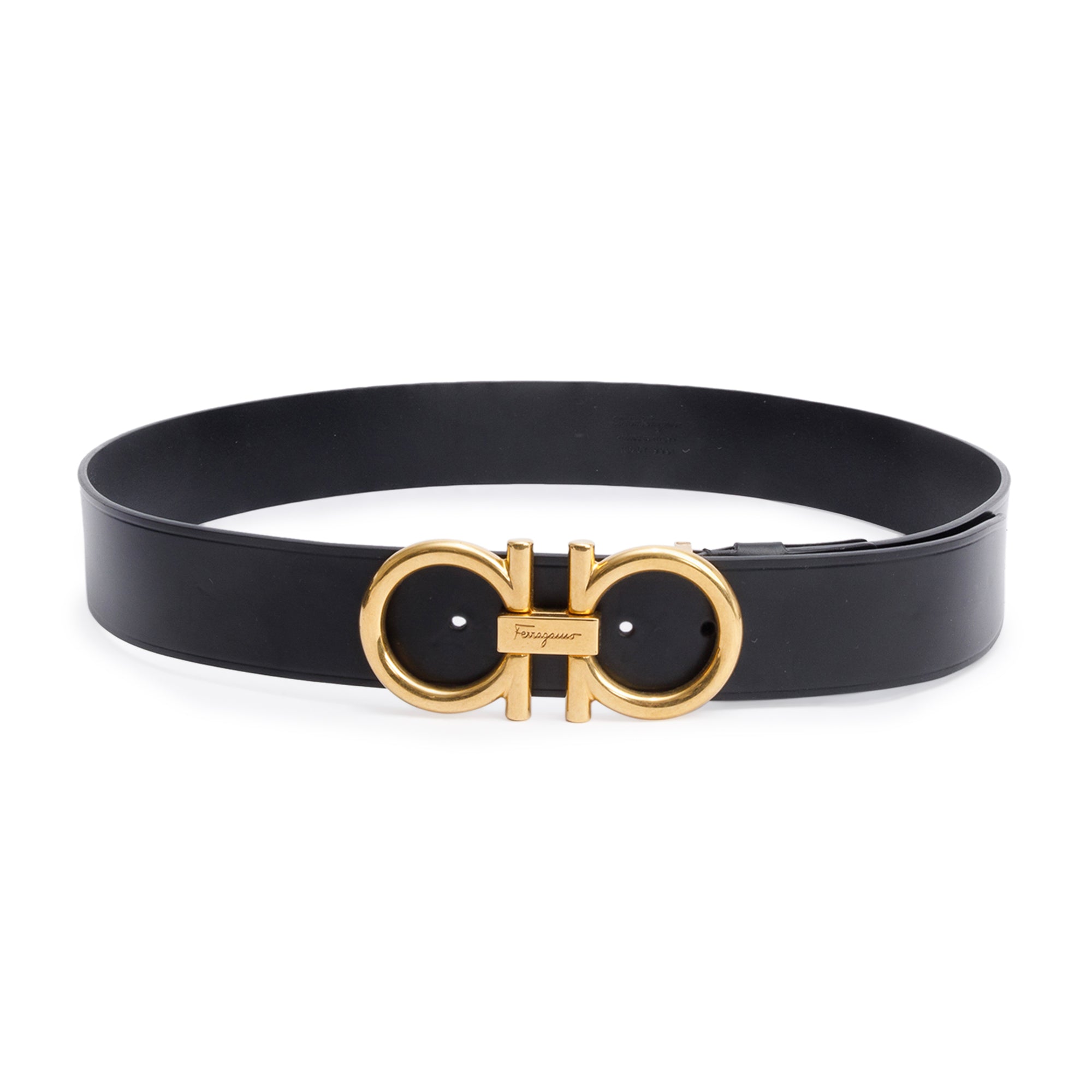 Ferragamo Black Calfskin Leather Adjustable Gancini Belt Kit