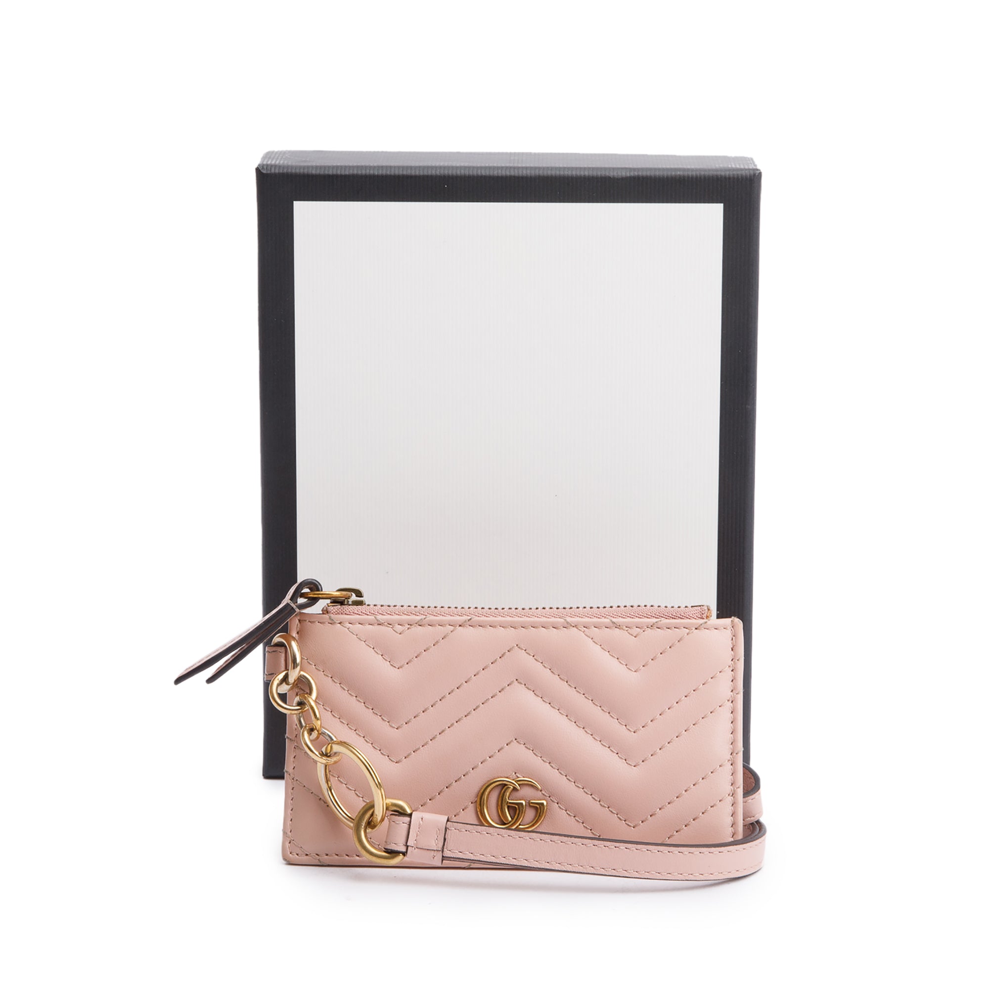 Gucci Pink Calfskin Leather GG Marmont Coin Case Card Holder Wristlet w/ Box