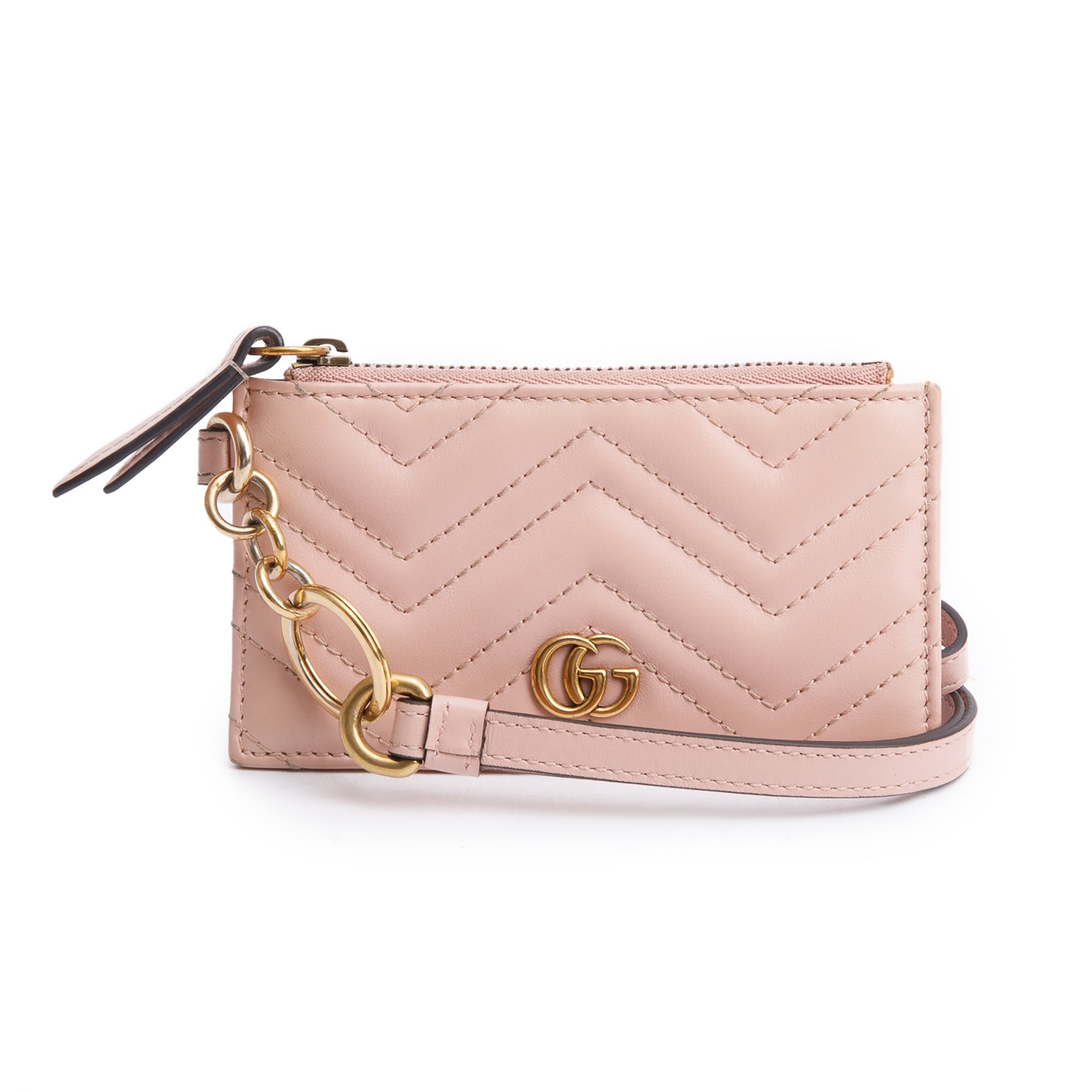 Gucci Pink Calfskin Leather GG Marmont Coin Case Card Holder Wristlet w/ Box