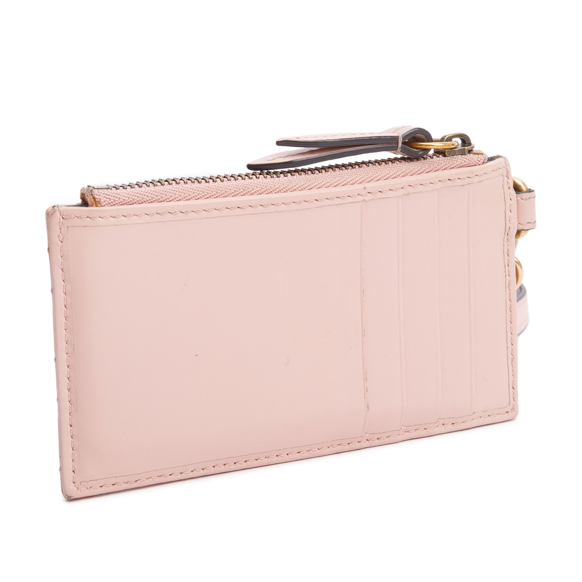 Gucci Pink Calfskin Leather GG Marmont Coin Case Card Holder Wristlet w/ Box