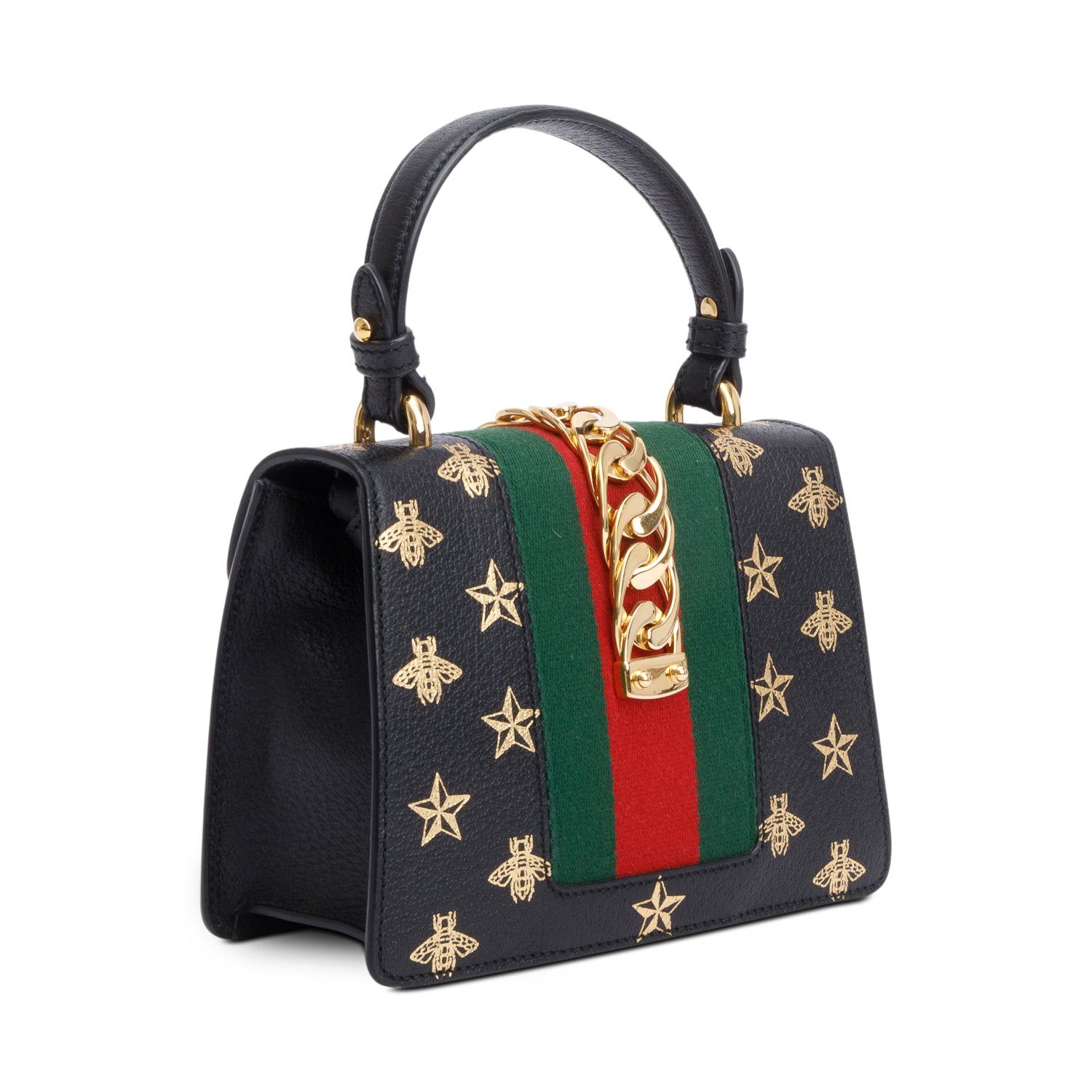 Gucci Black Calfskin Leather Bee Star Mini Top Handle Bag w/ Strap & Box