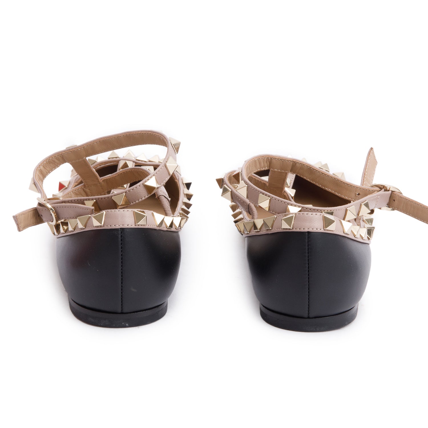 Valentino Blue/Beige Leather Rockstud Ballet Flats, Size 37 w/ Box