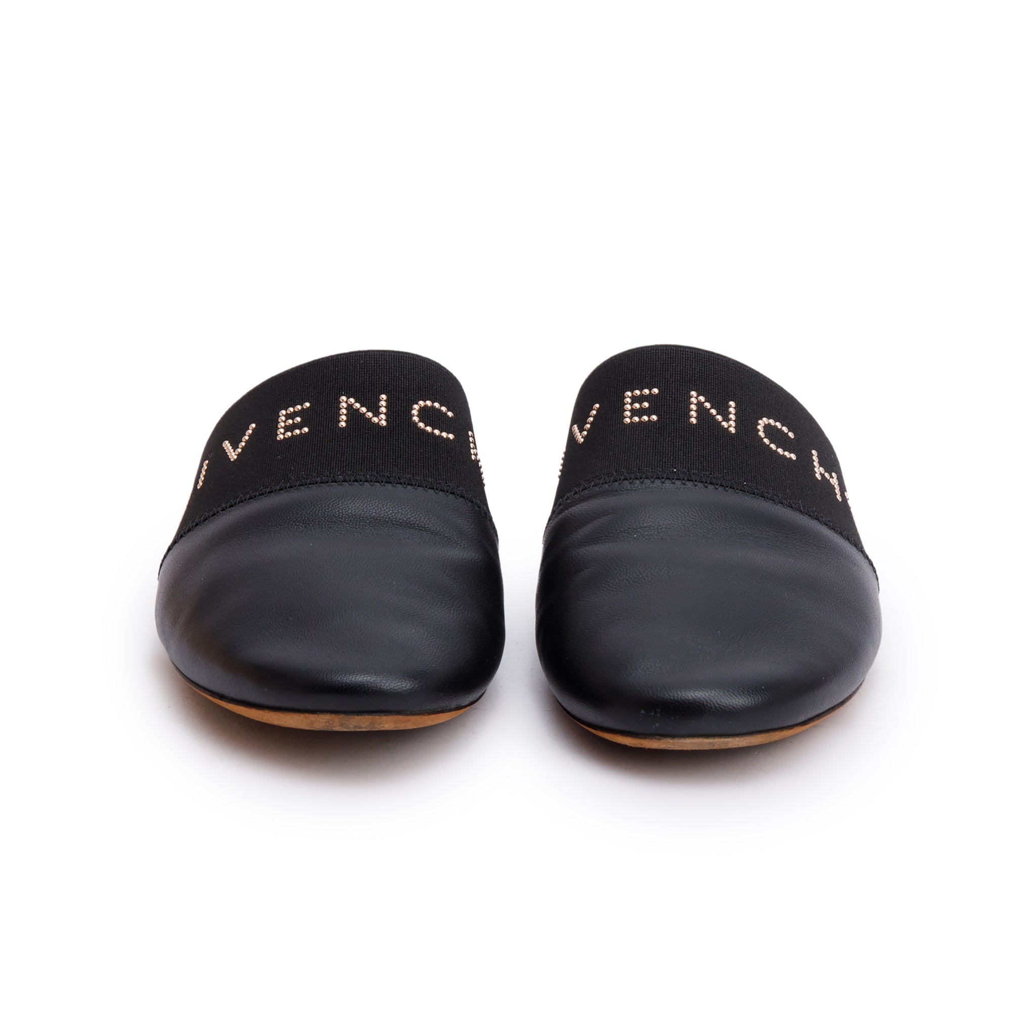 Givenchy Black Leather Logo Bedford Mules, Size 38 w/ Box
