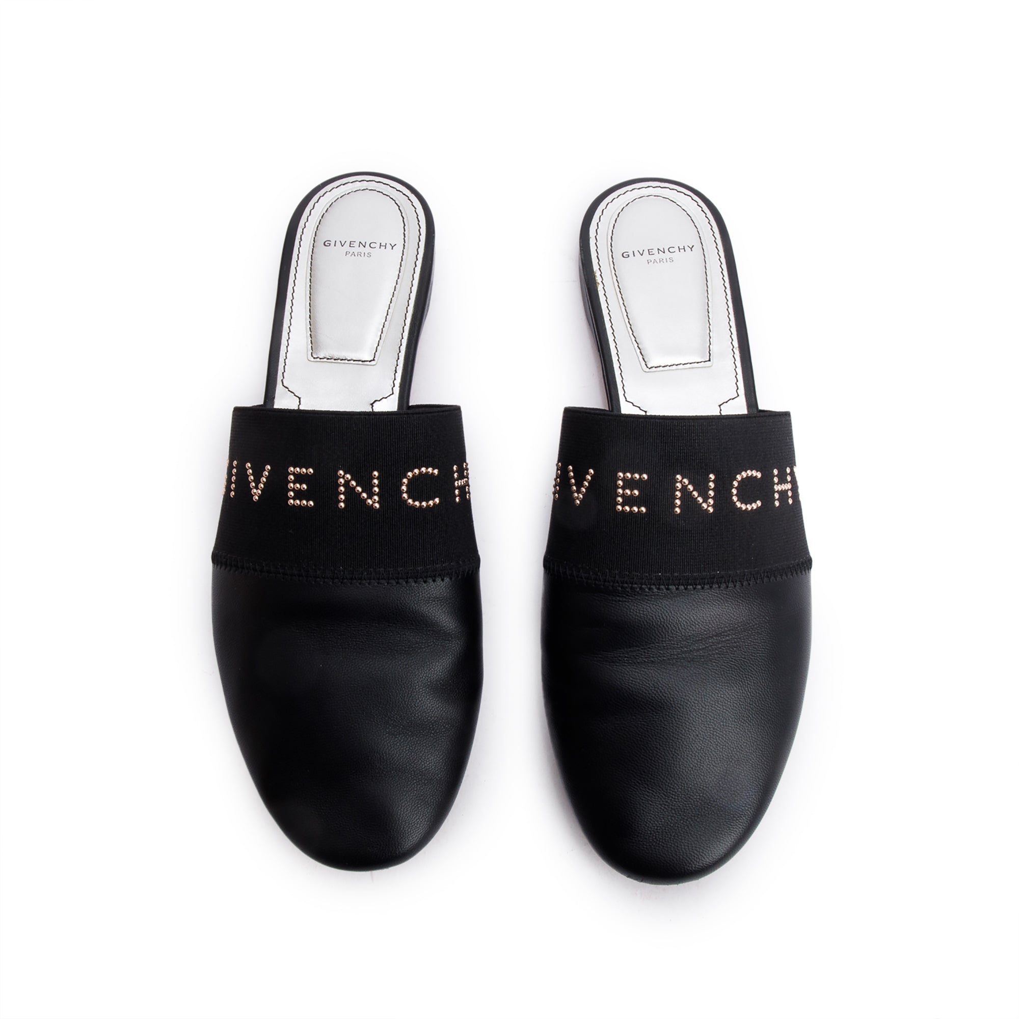 Givenchy Black Leather Logo Bedford Mules, Size 38 w/ Box