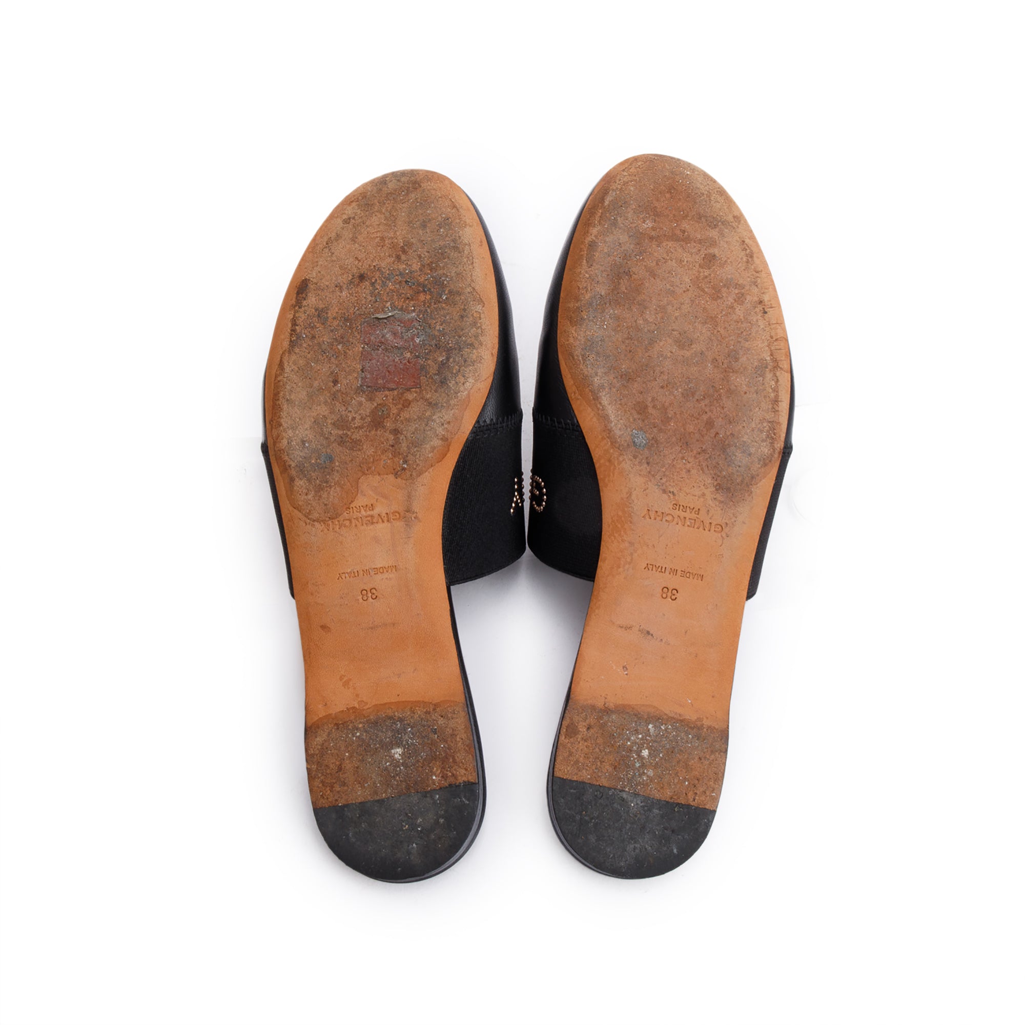 Givenchy Black Leather Logo Bedford Mules, Size 38 w/ Box