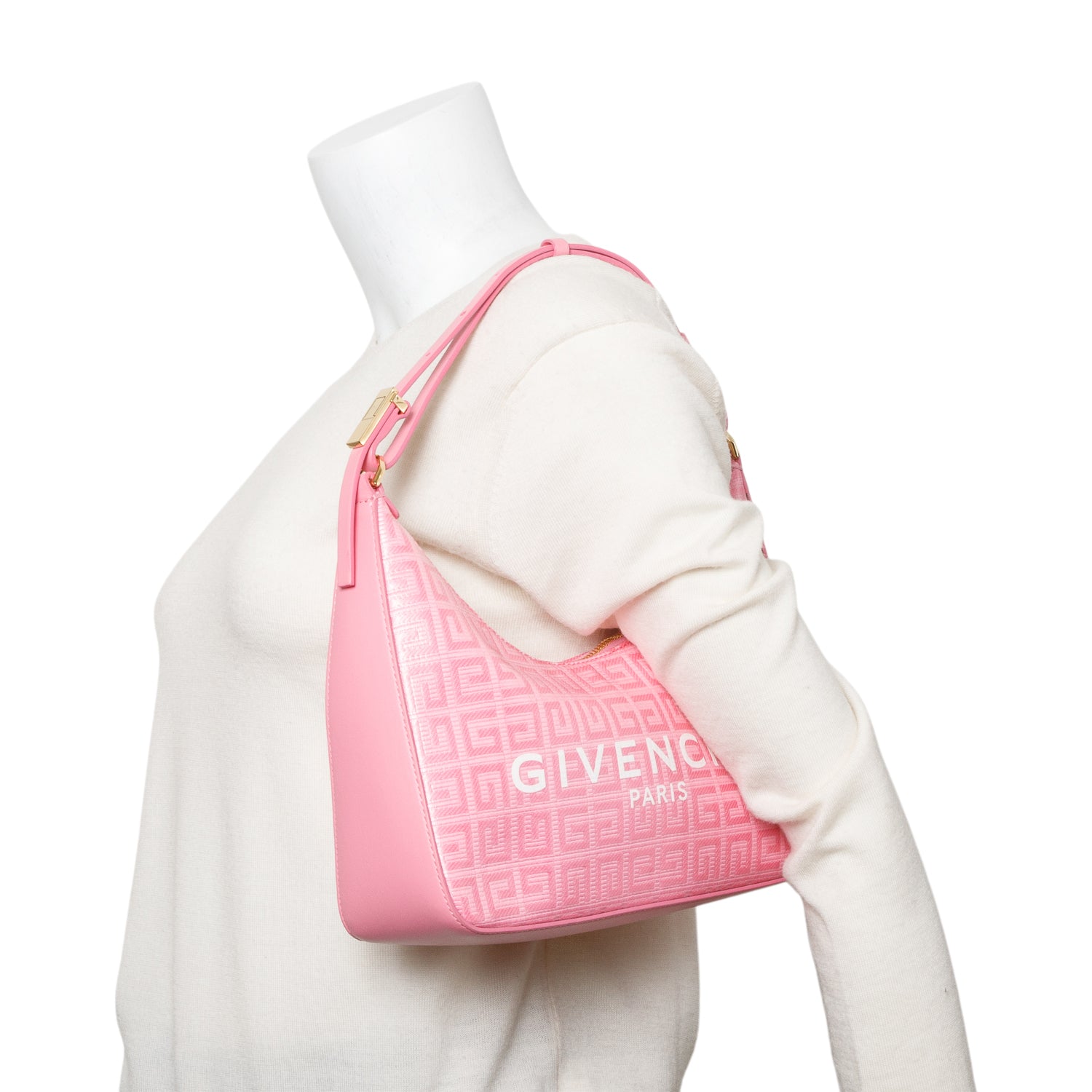 Givenchy 2022 Pink Cut Out Embossed Coated Canvas Small Moon Shoulder Bag