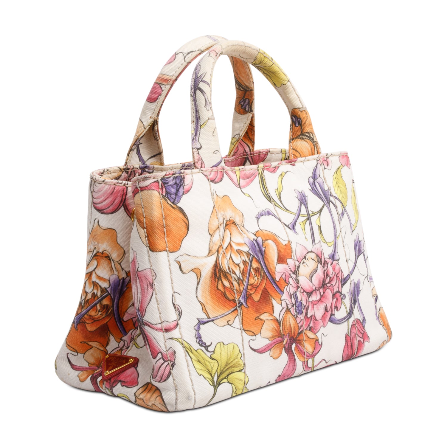 Prada Multicolor Floral Print Canvas Small Canapa Logo Tote w/ Strap & Authenticity Card