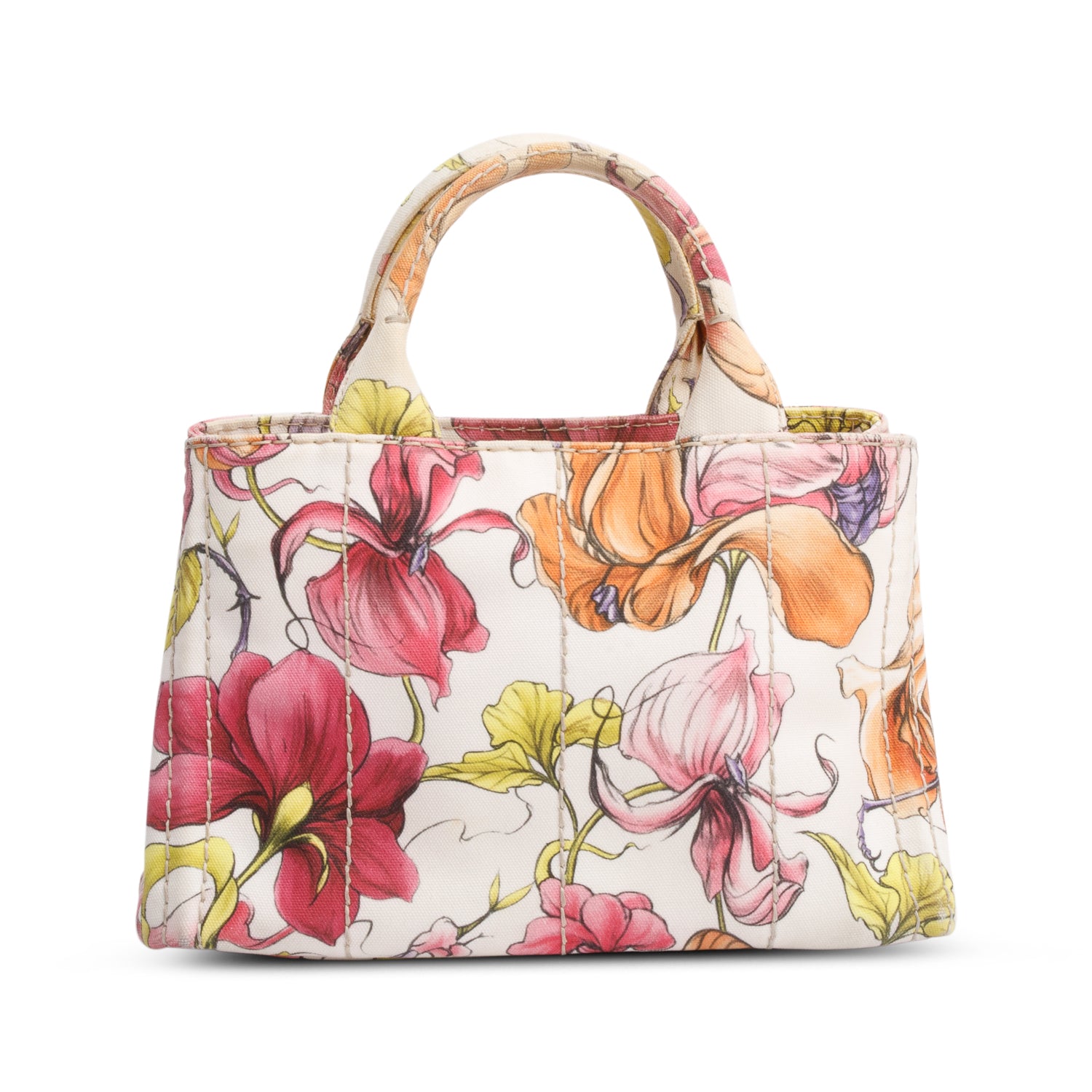 Prada Multicolor Floral Print Canvas Small Canapa Logo Tote w/ Strap & Authenticity Card