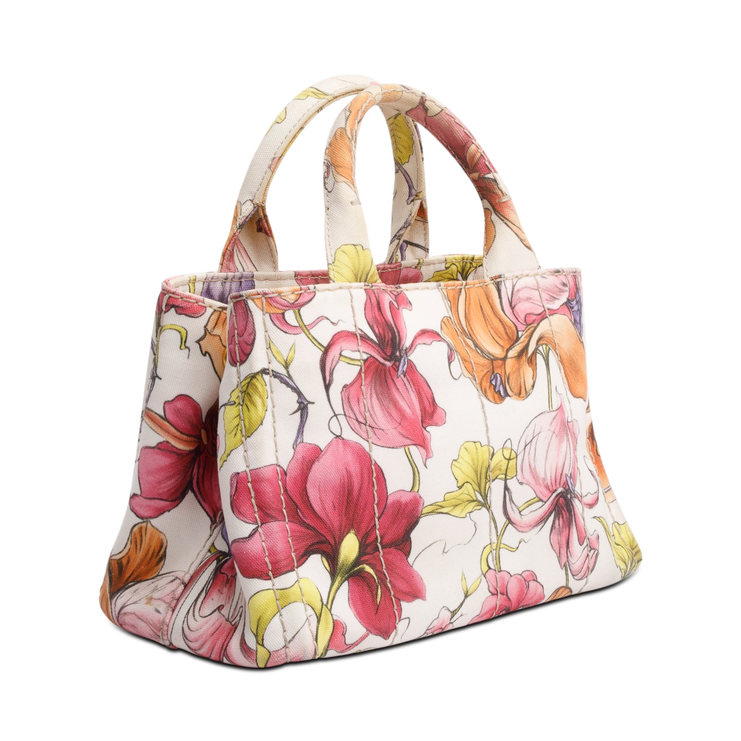Prada Multicolor Floral Print Canvas Small Canapa Logo Tote w/ Strap & Authenticity Card