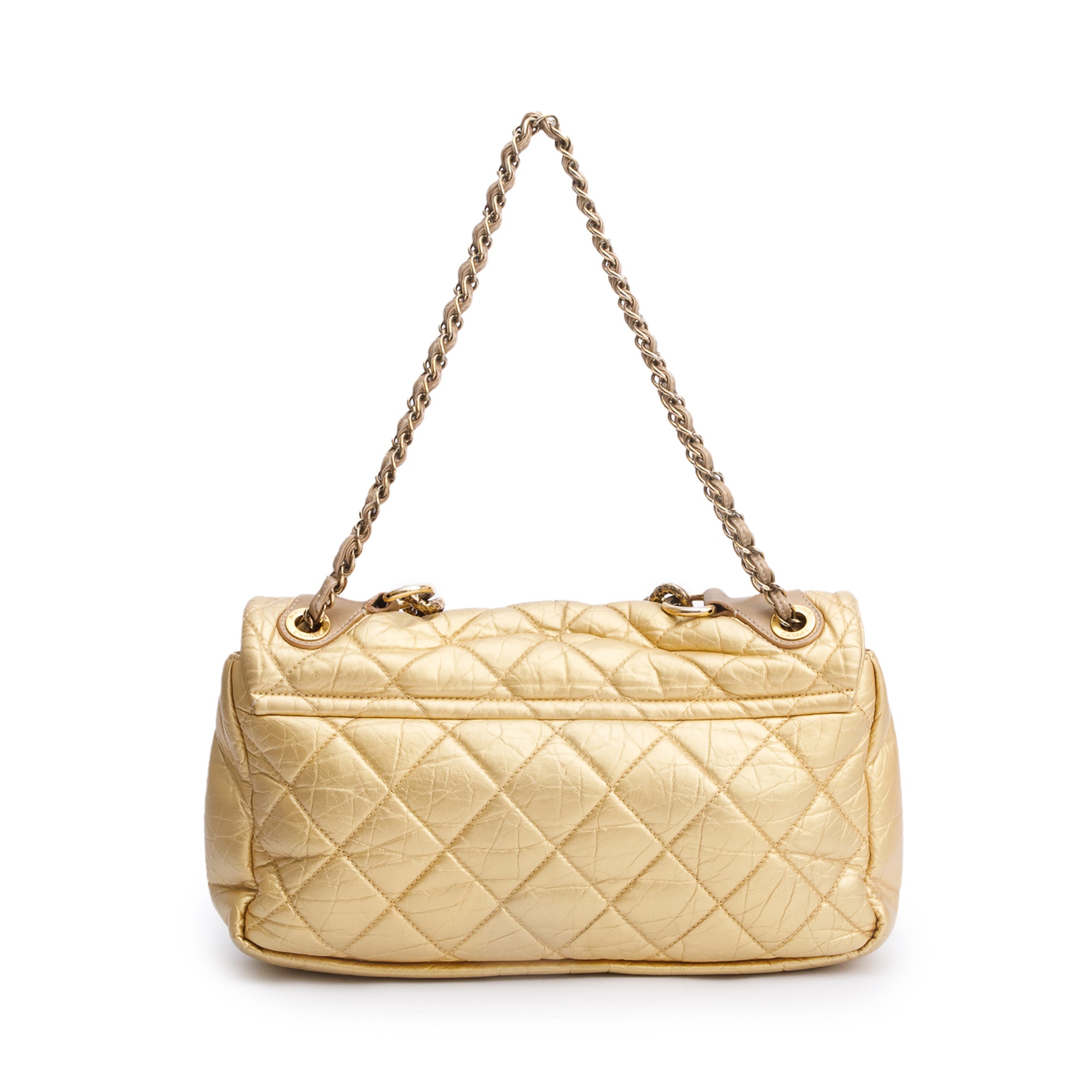 Chanel Metallic Gold Aged Calfskin Leather Small Pondicherry Flap Bag