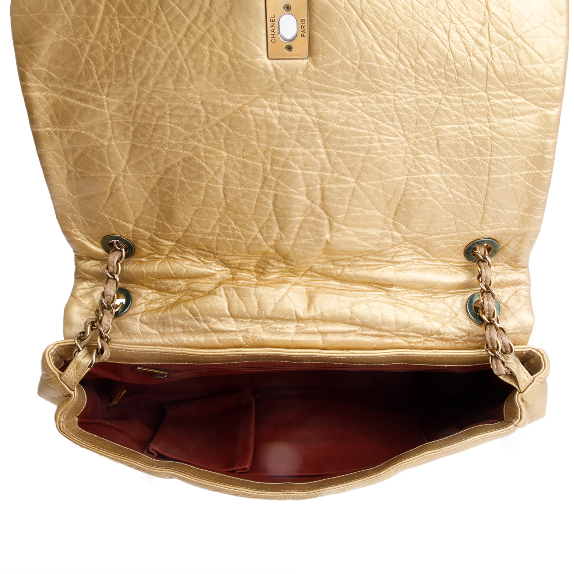 Chanel Metallic Gold Aged Calfskin Leather Small Pondicherry Flap Bag