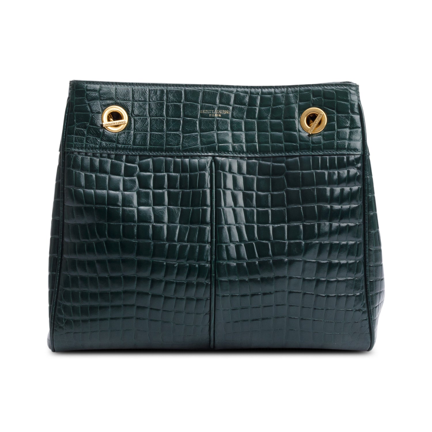 Saint Laurent 2020 Green Croc-Embossed Claude Tote