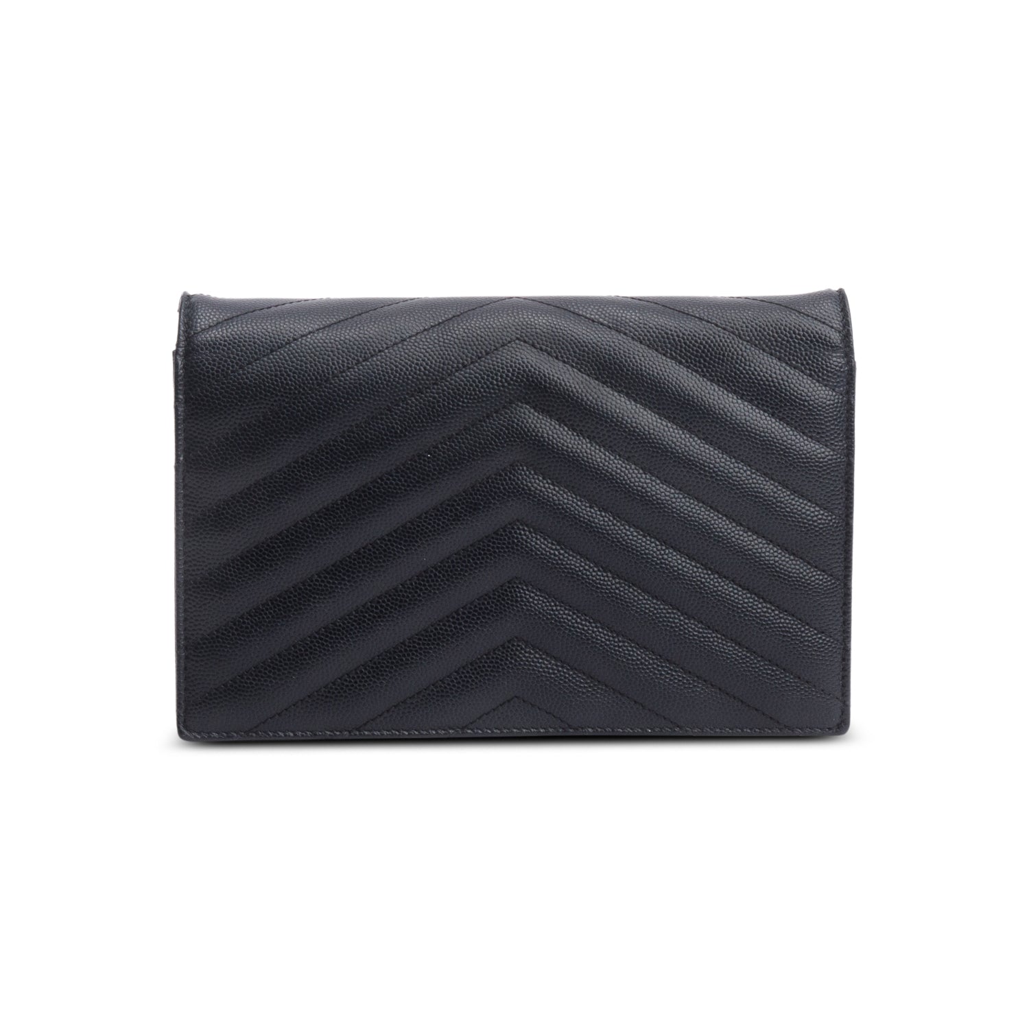 Saint Laurent Black Grain De Poudre Leather Cassandre Envelope Chain Wallet