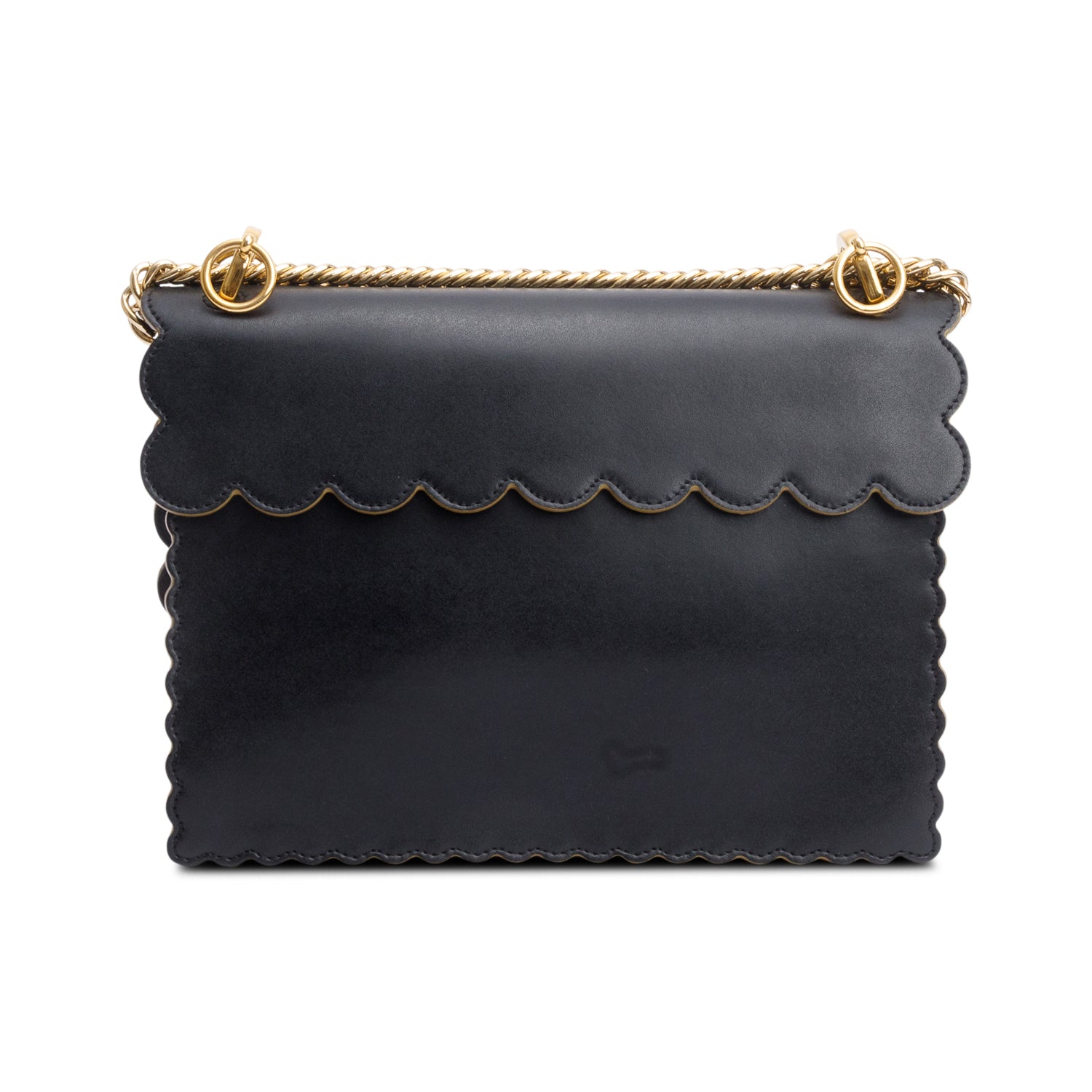 Fendi Black Calfskin Leather Medium Kan I Scallop Shoulder Bag