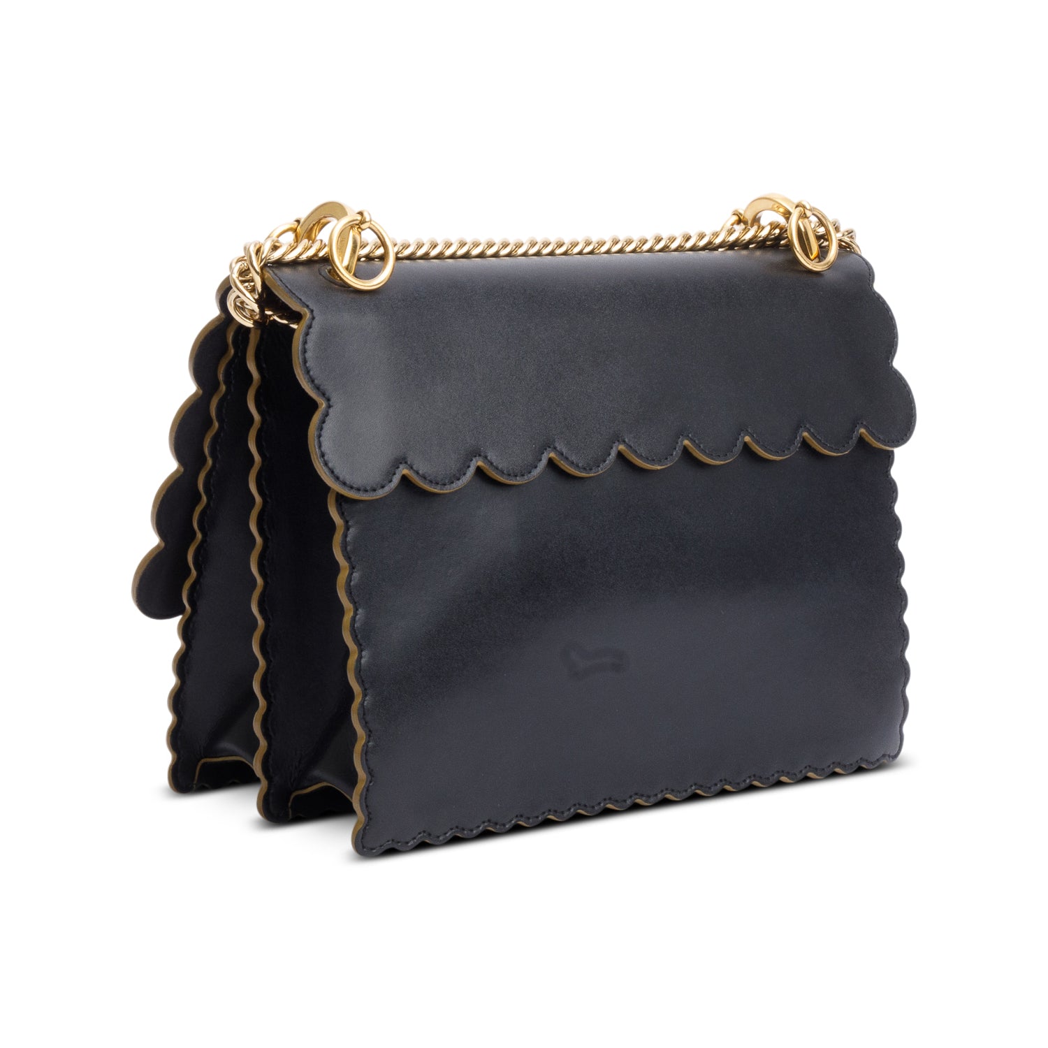 Fendi Black Calfskin Leather Medium Kan I Scallop Shoulder Bag