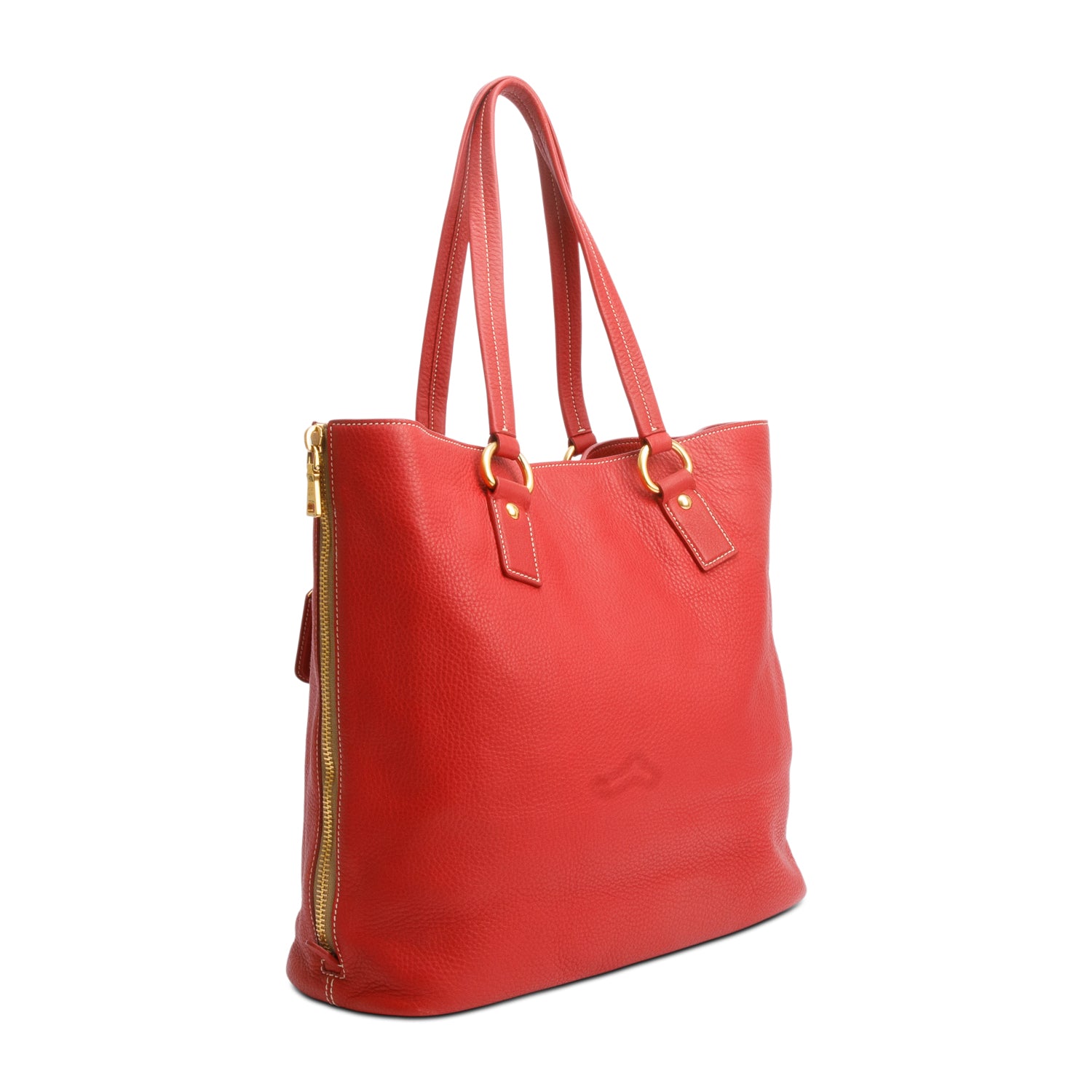 Prada Red Vitello Daino Leather Side Zip Tote w/ Authenticity Card