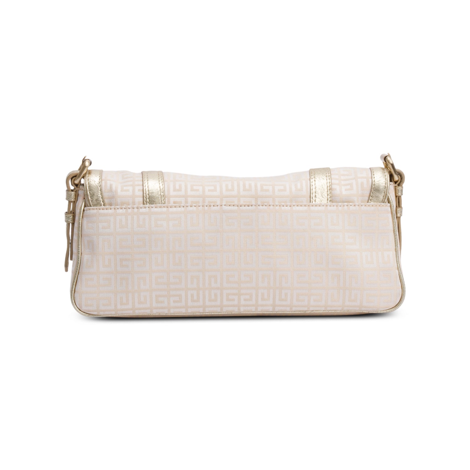 Givenchy Beige G Canvas Gold Leather Trim Baguette Flap Bag