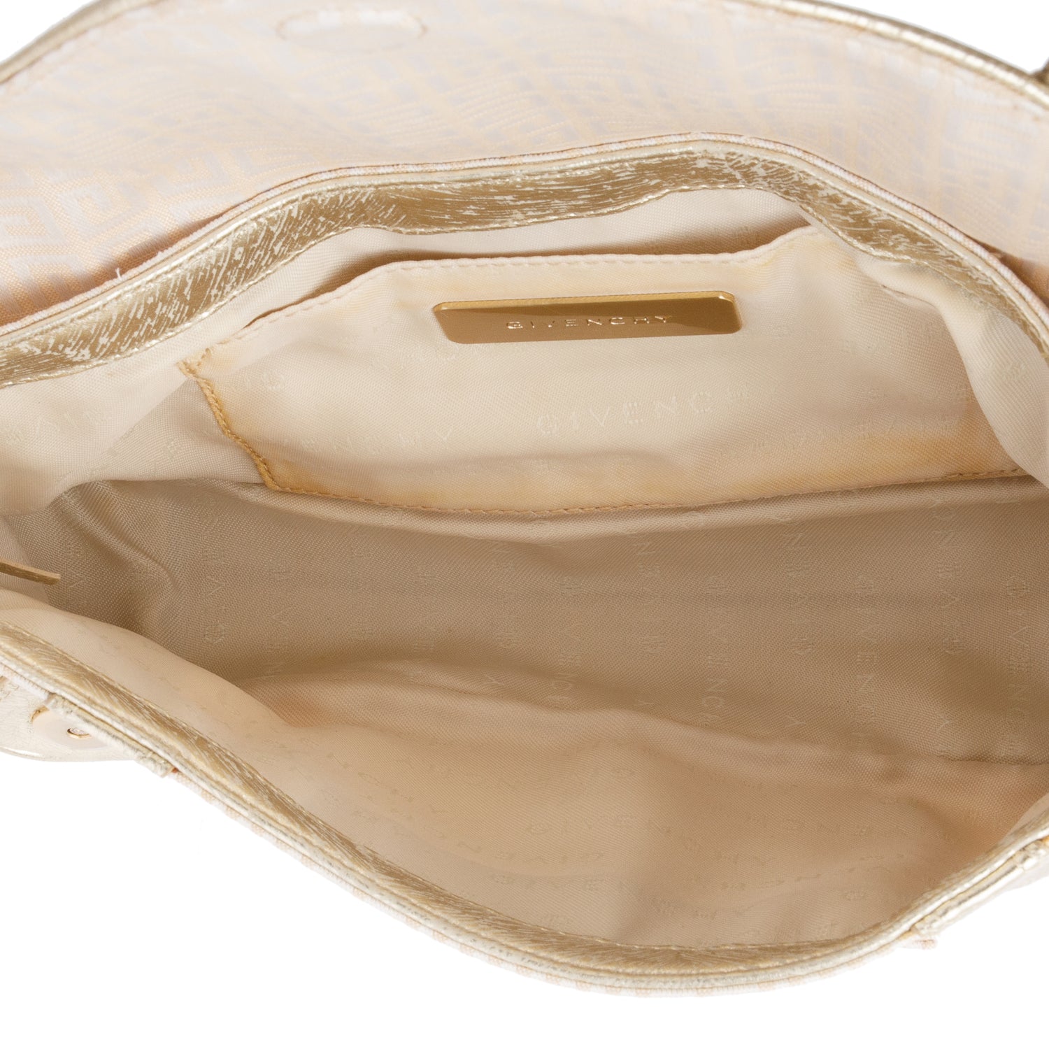 Givenchy Beige G Canvas Gold Leather Trim Baguette Flap Bag