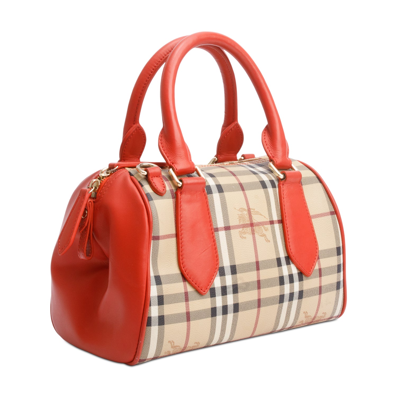 Burberry Orange Leather Haymarket Check Small Blaze Satchel w/ Strap