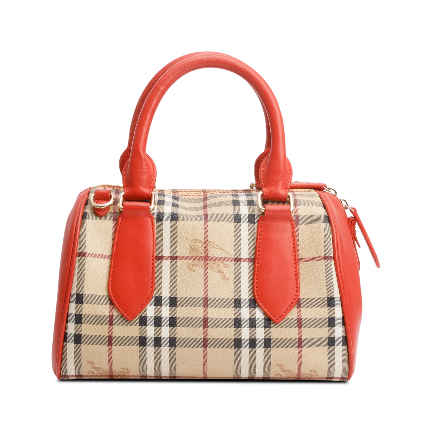 Burberry Orange Leather Haymarket Check Small Blaze Satchel w/ Strap