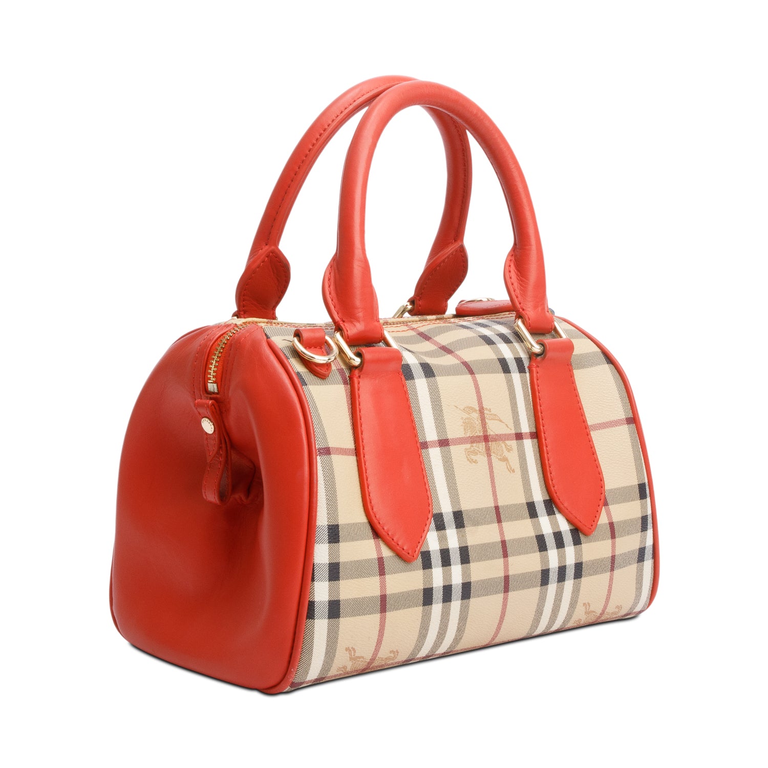 Burberry Orange Leather Haymarket Check Small Blaze Satchel w/ Strap