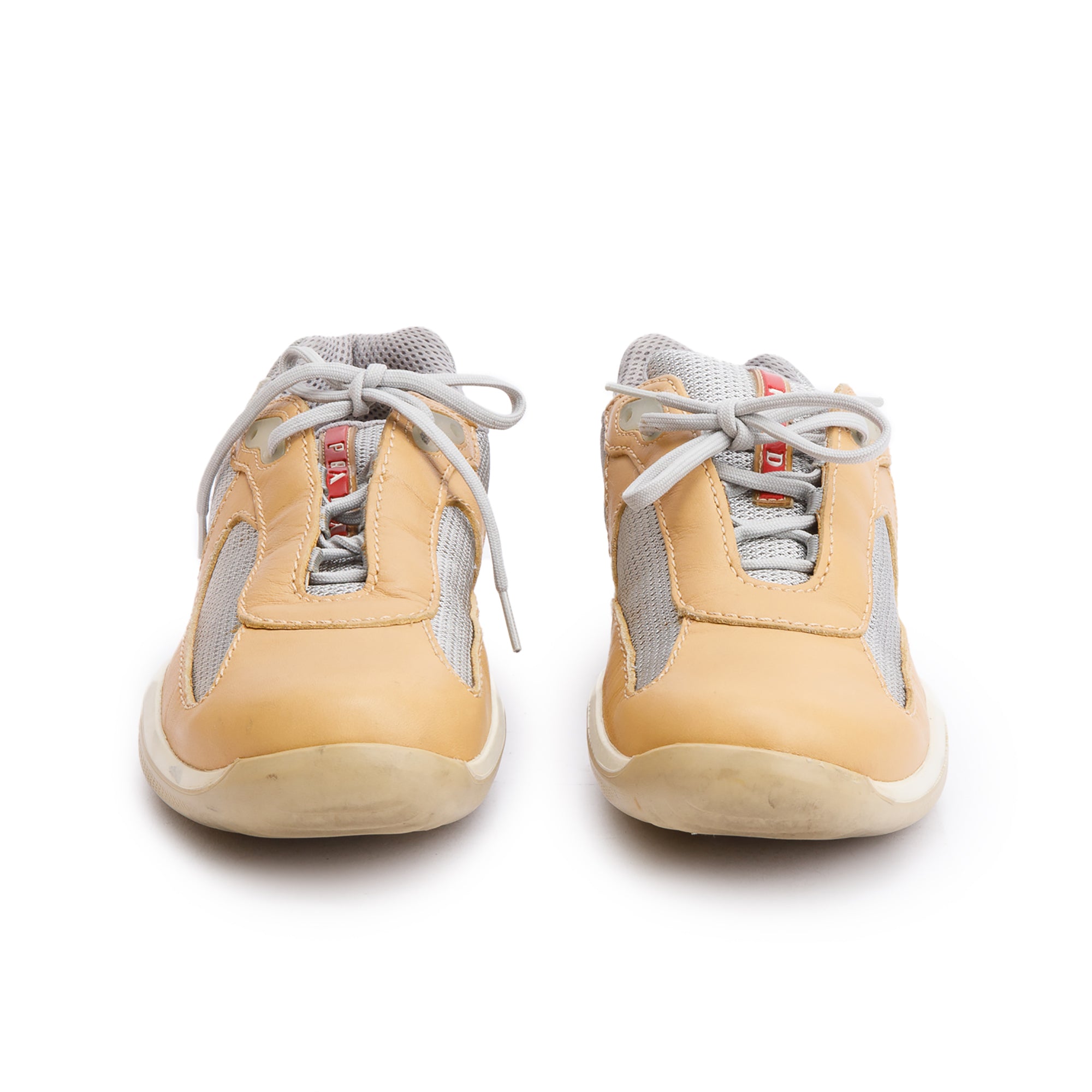 Prada Grey Nylon Beige Leather Linea Rossa Sneakers, Size 40 w/ Box