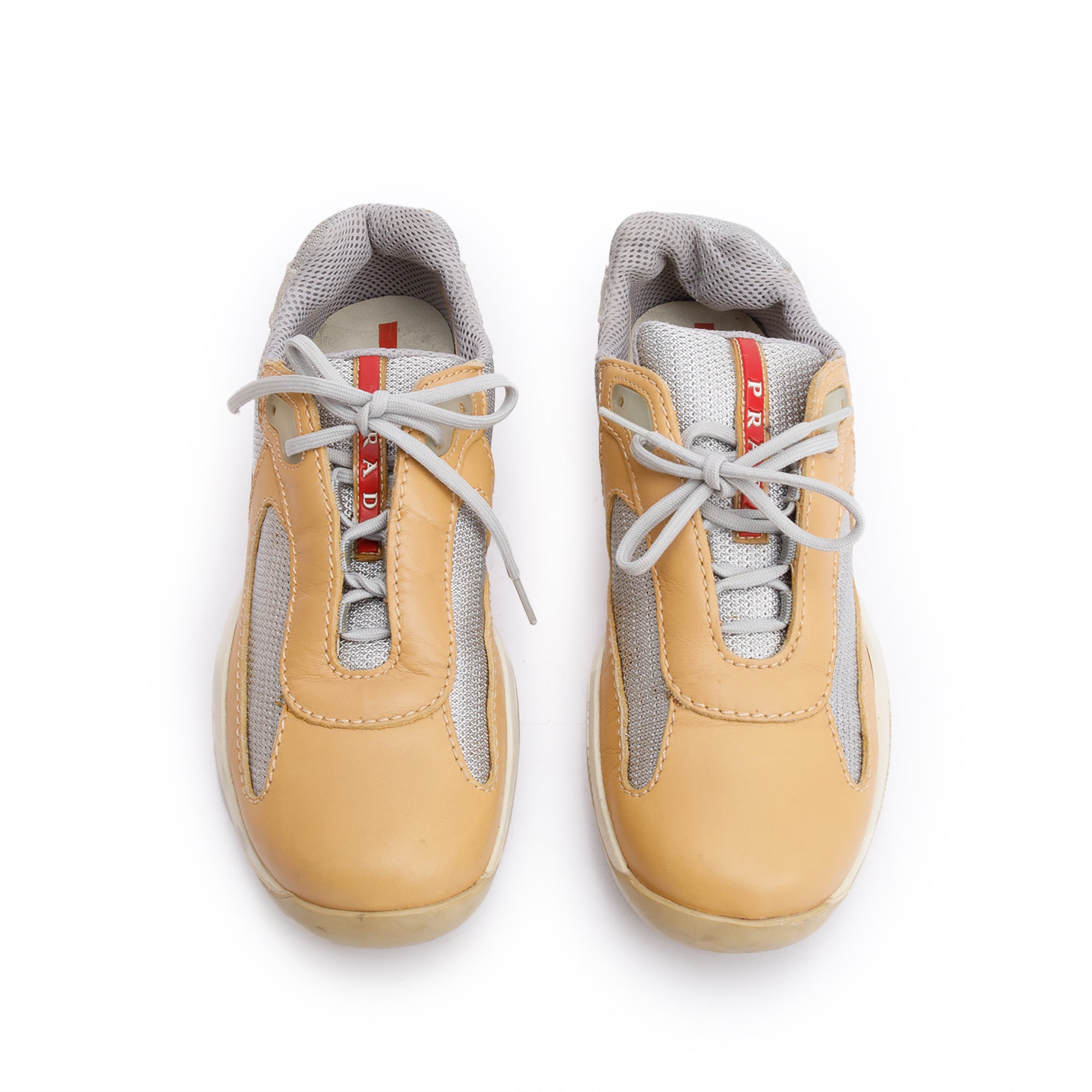 Prada Grey Nylon Beige Leather Linea Rossa Sneakers, Size 40 w/ Box