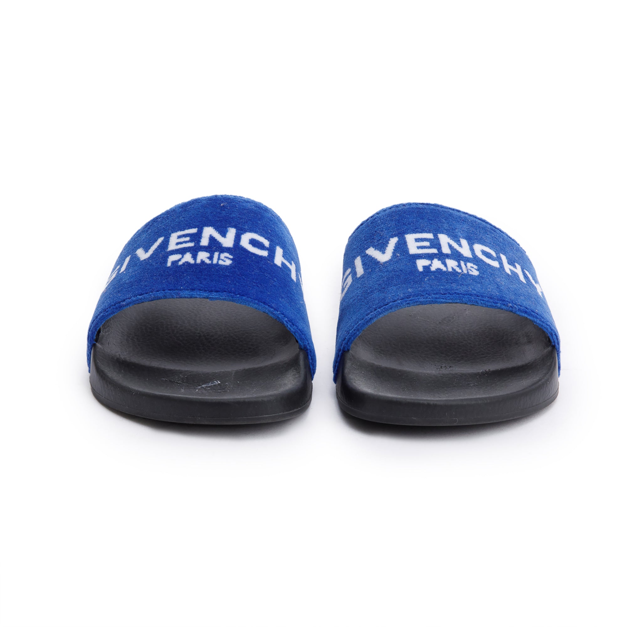 Givenchy Black Rubber Blue Velvet Logo Slides, Size 37 w/ Box