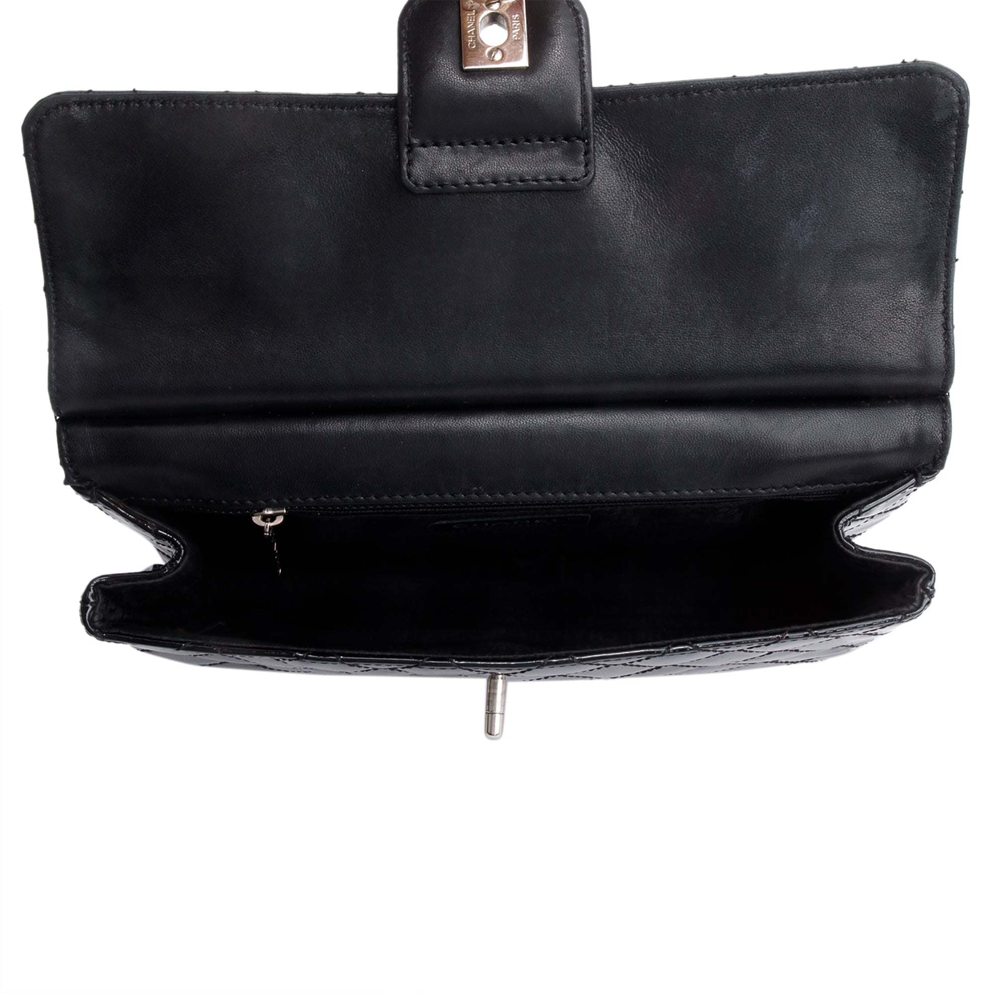 Chanel Black Quilted Patent Leather Chain Through Flap Bag w/ Authenticity Card