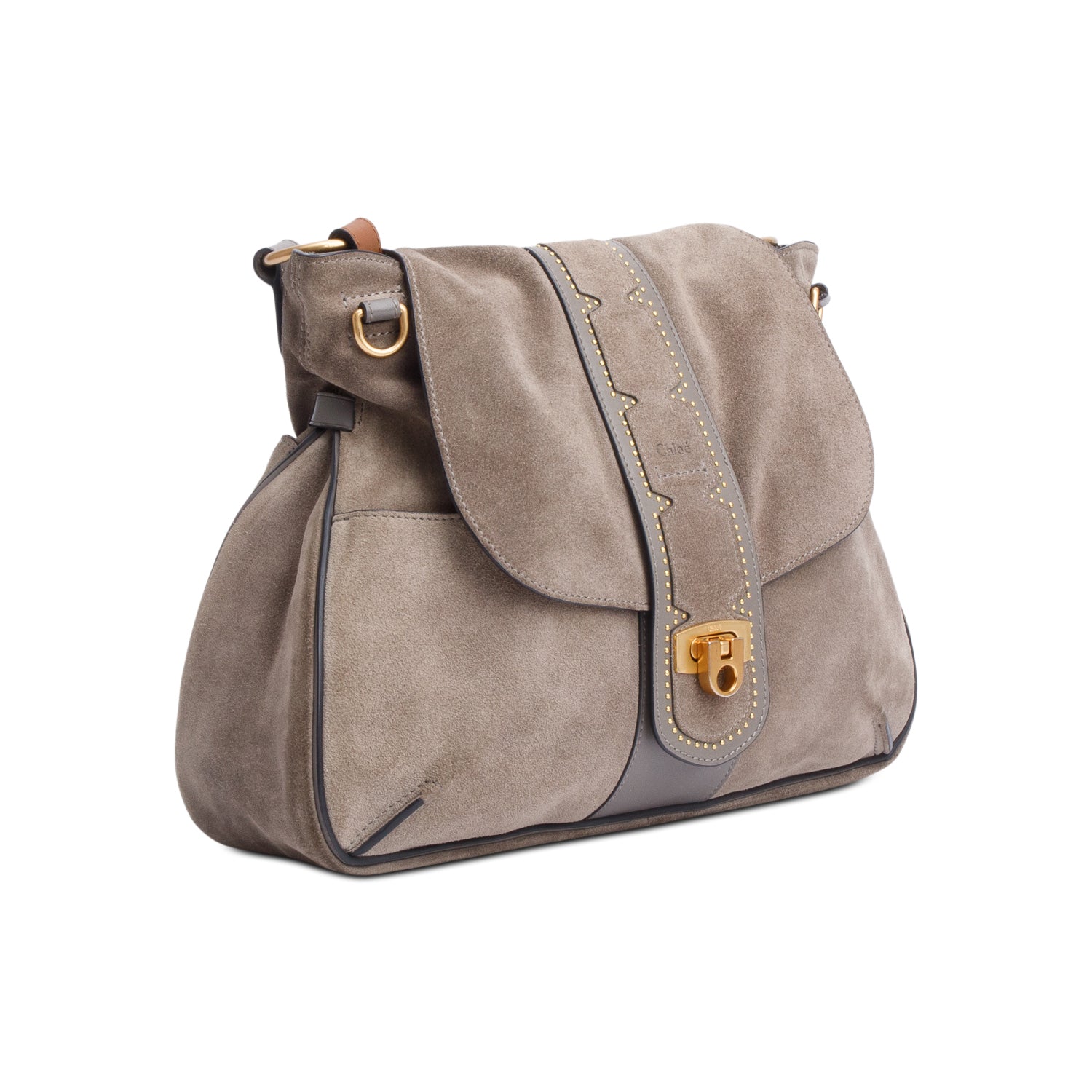 Chloe Grey Suede Lexa Shoulder Bag w/ Strap