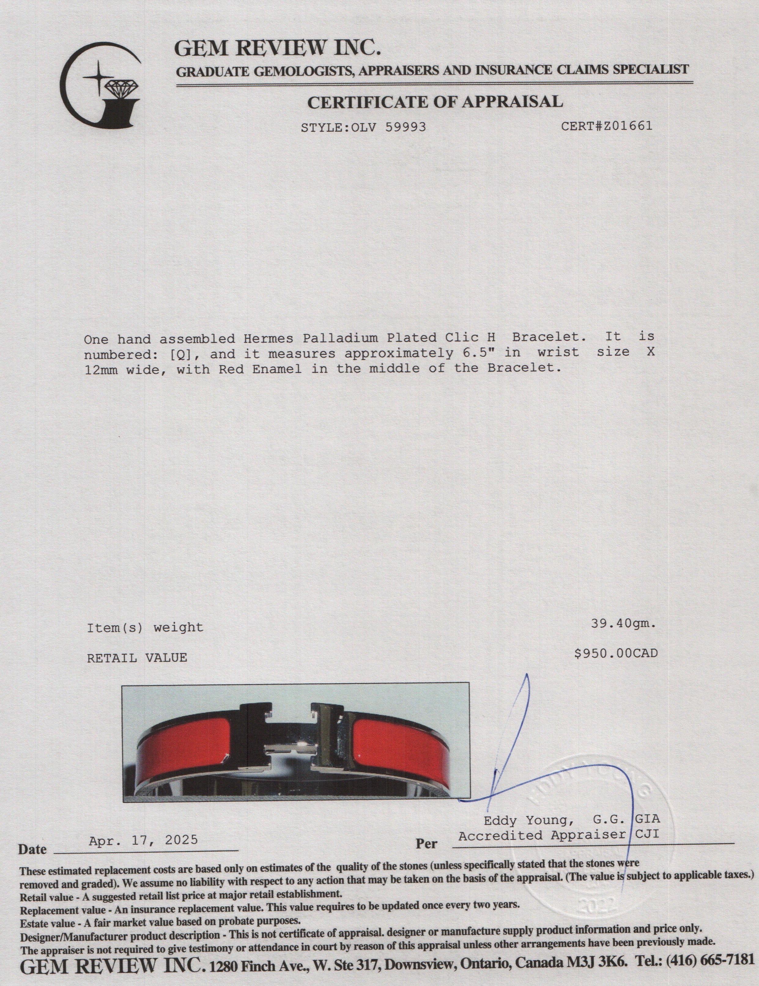 Hermes Palladium Plated Red Enamel 12 MM Clic H Bracelet