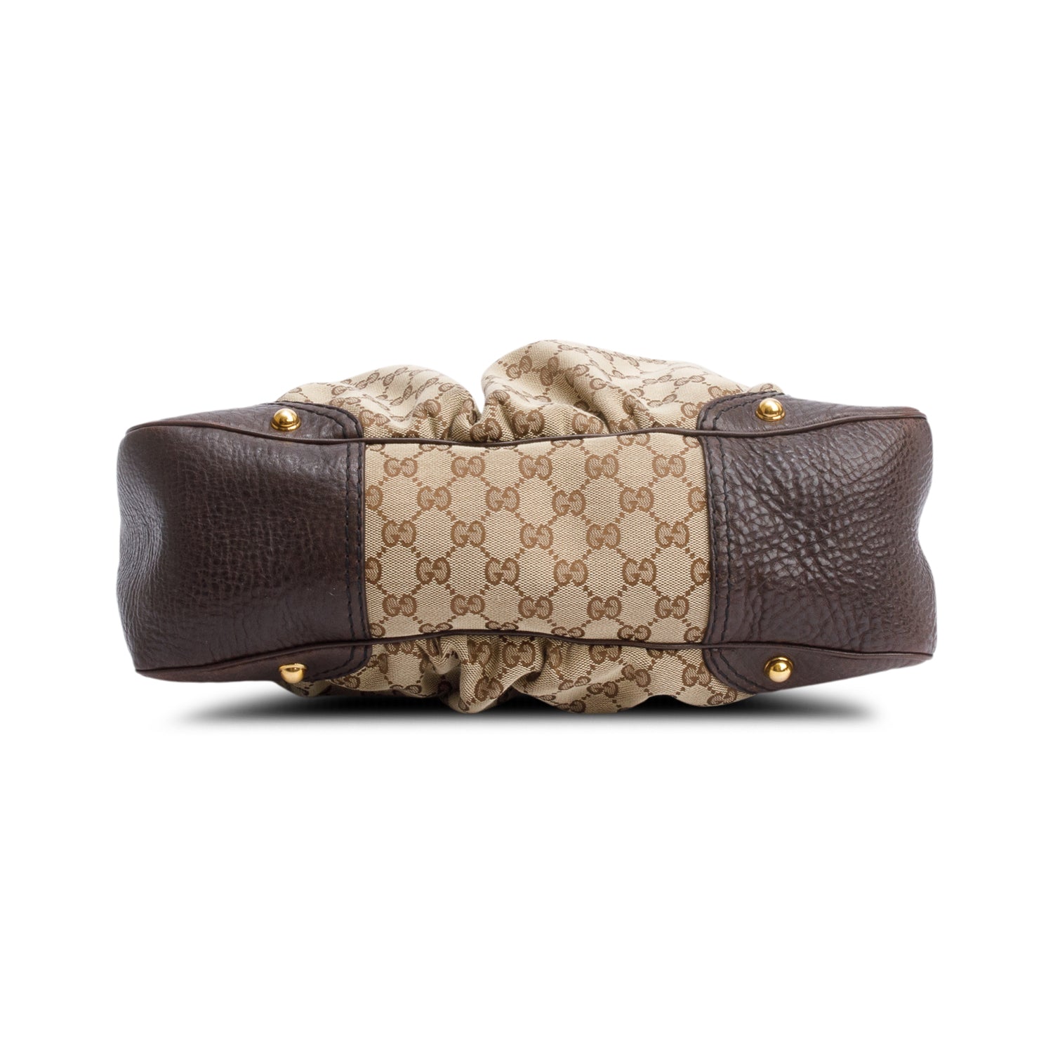 Gucci GG Canvas Brown Leather Trim Medium Jockey Hobo