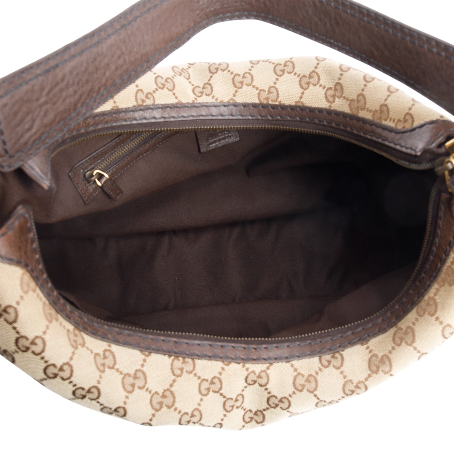 Gucci GG Canvas Brown Leather Trim Medium Jockey Hobo