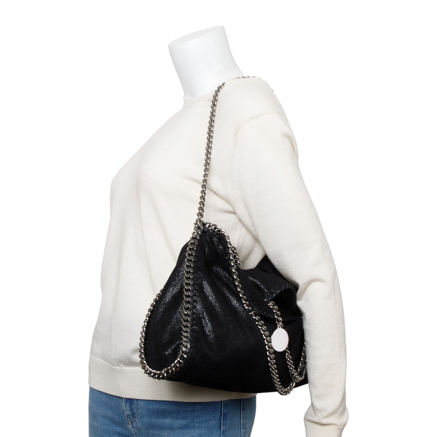 Stella McCartney Black Shaggy Deerskin Falabella Fold-Over Tote