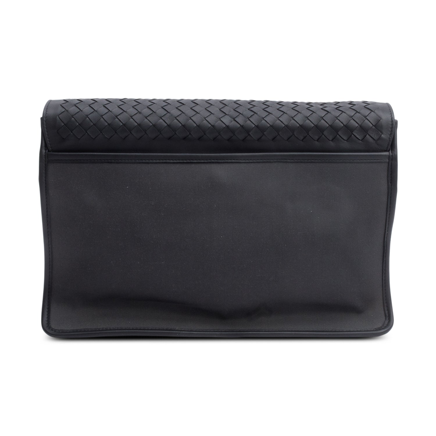Bottega Veneta Black Intrecciato Leather Canvas Flap Messenger Bag