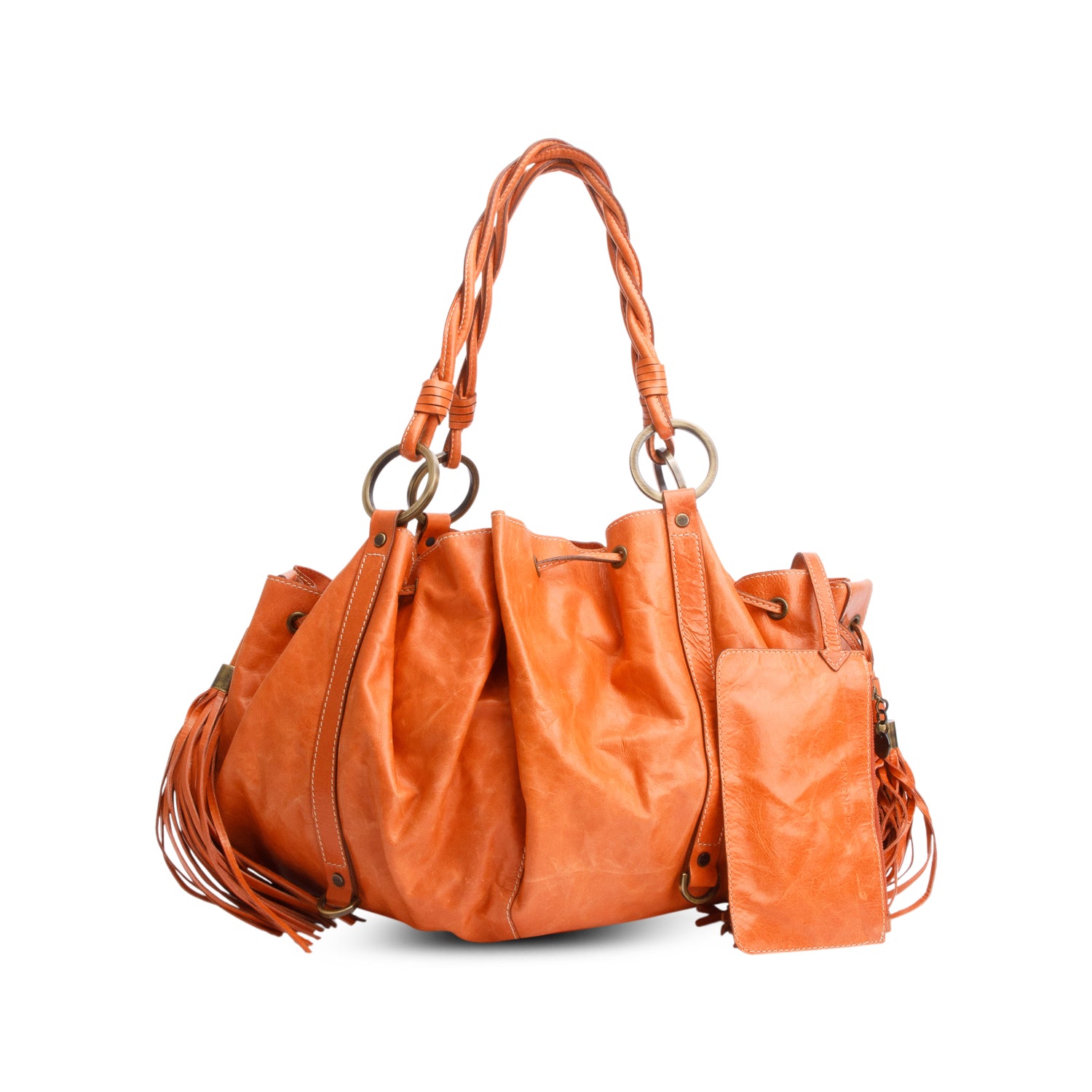 Givenchy Orange Calfskin Leather Tassel Drawstring Medium Pumpkin Hobo Bag w/ Pouch
