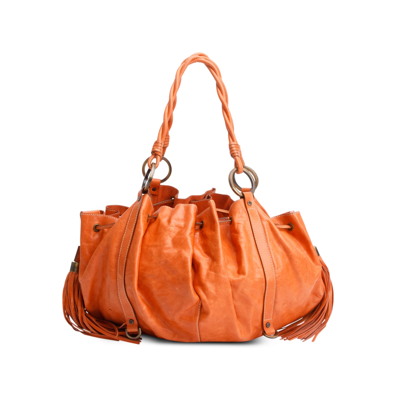 Givenchy Orange Calfskin Leather Tassel Drawstring Medium Pumpkin Hobo Bag w/ Pouch