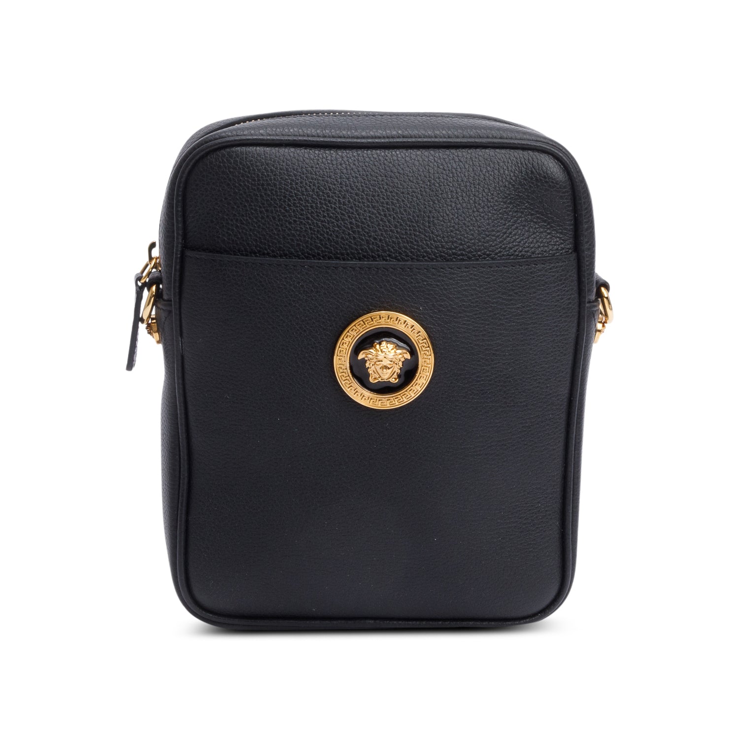 Versace Black Calfskin Leather Medusa Biggie Crossbody Bag